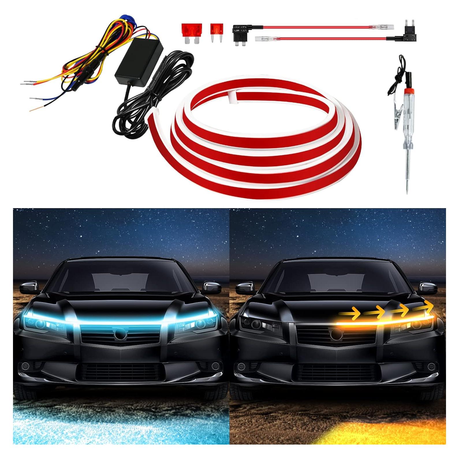 Tira de luz LED DUOFU365 1.5M Azul Hielo y Ámbar para Coche