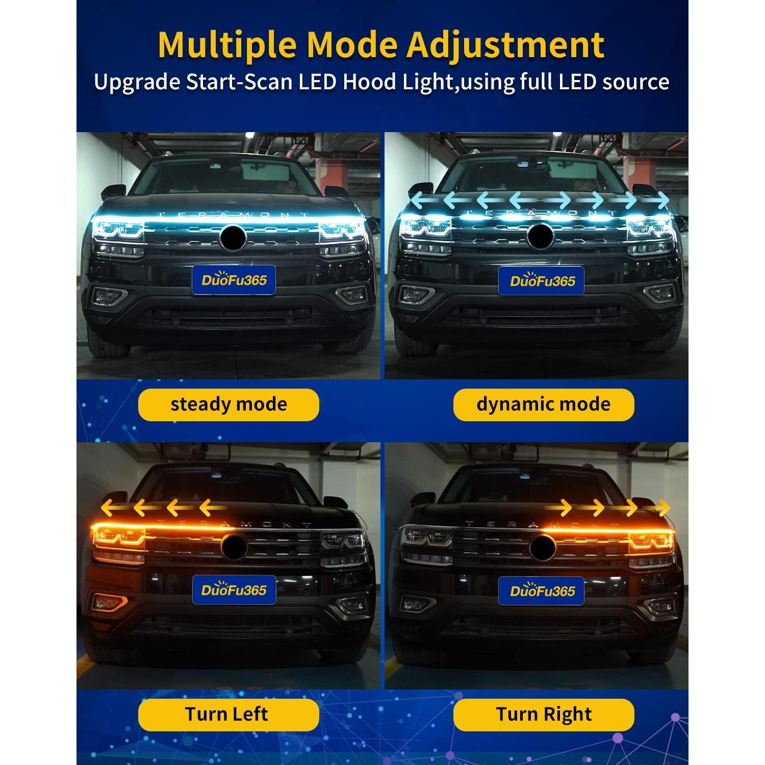 Tira de luz LED DUOFU365 1.5M Azul Hielo y Ámbar para Coche