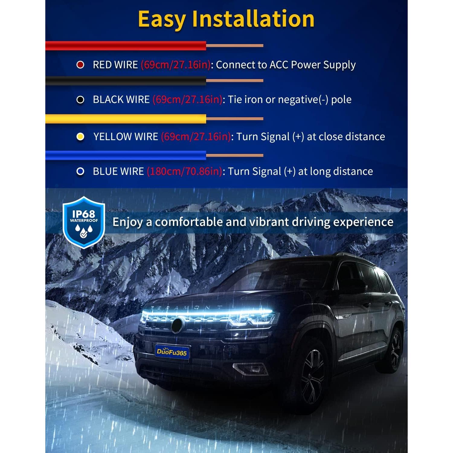 Tira de luz LED DUOFU365 1.5M Azul Hielo y Ámbar para Coche