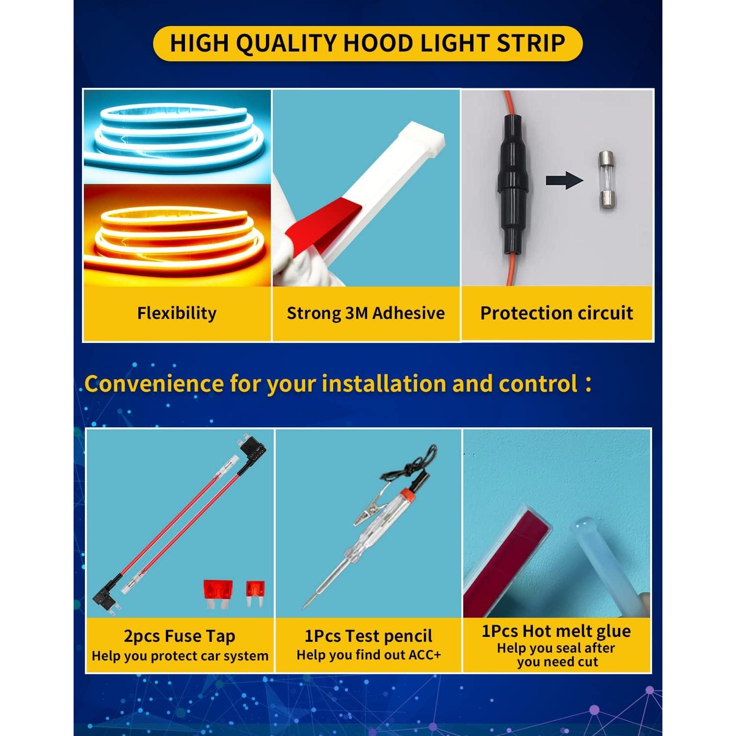 Tira de luz LED DUOFU365 1.5M Azul Hielo y Ámbar para Coche