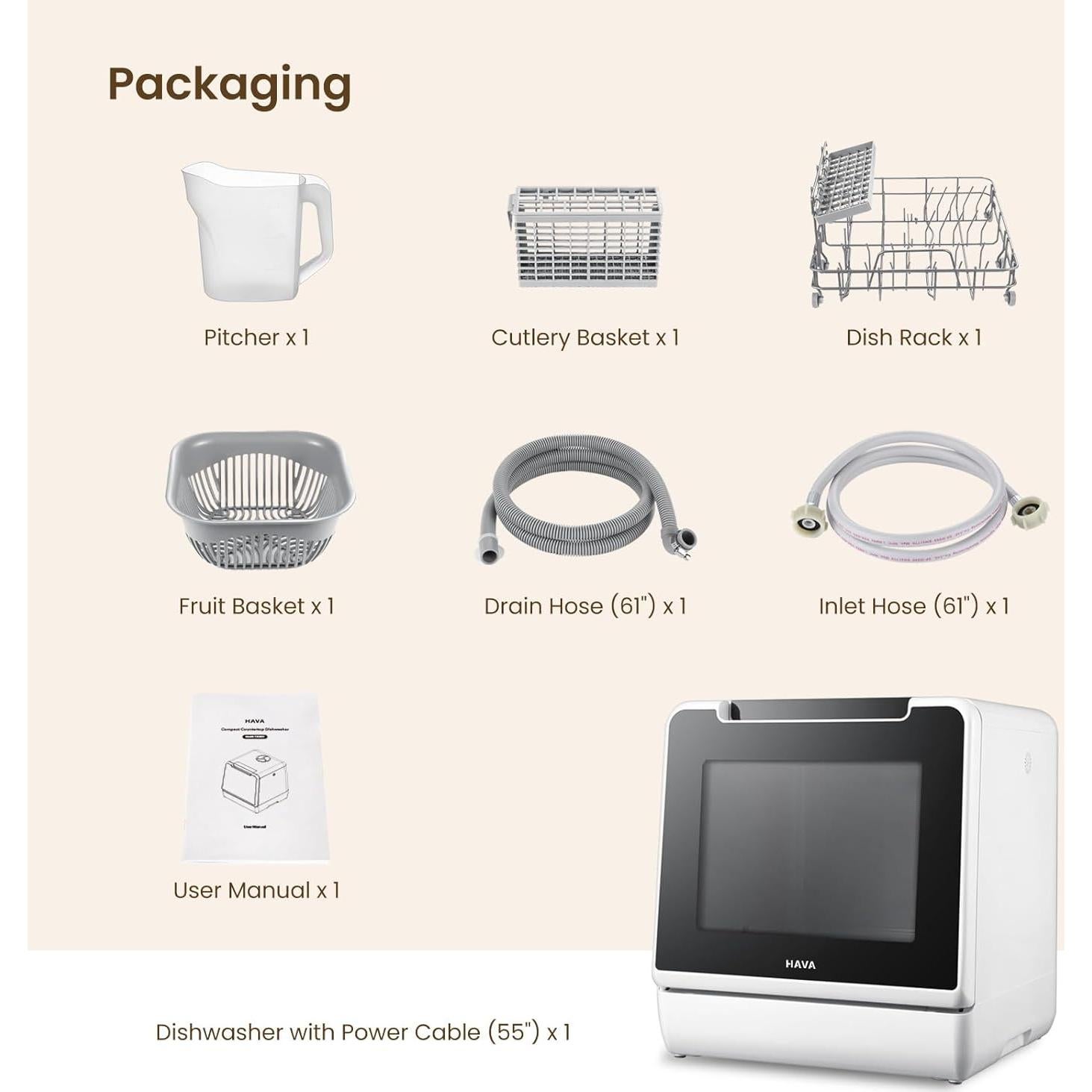 Lavavajillas HAVA TDQR07 8 Programas 5L Portátil Blanco
