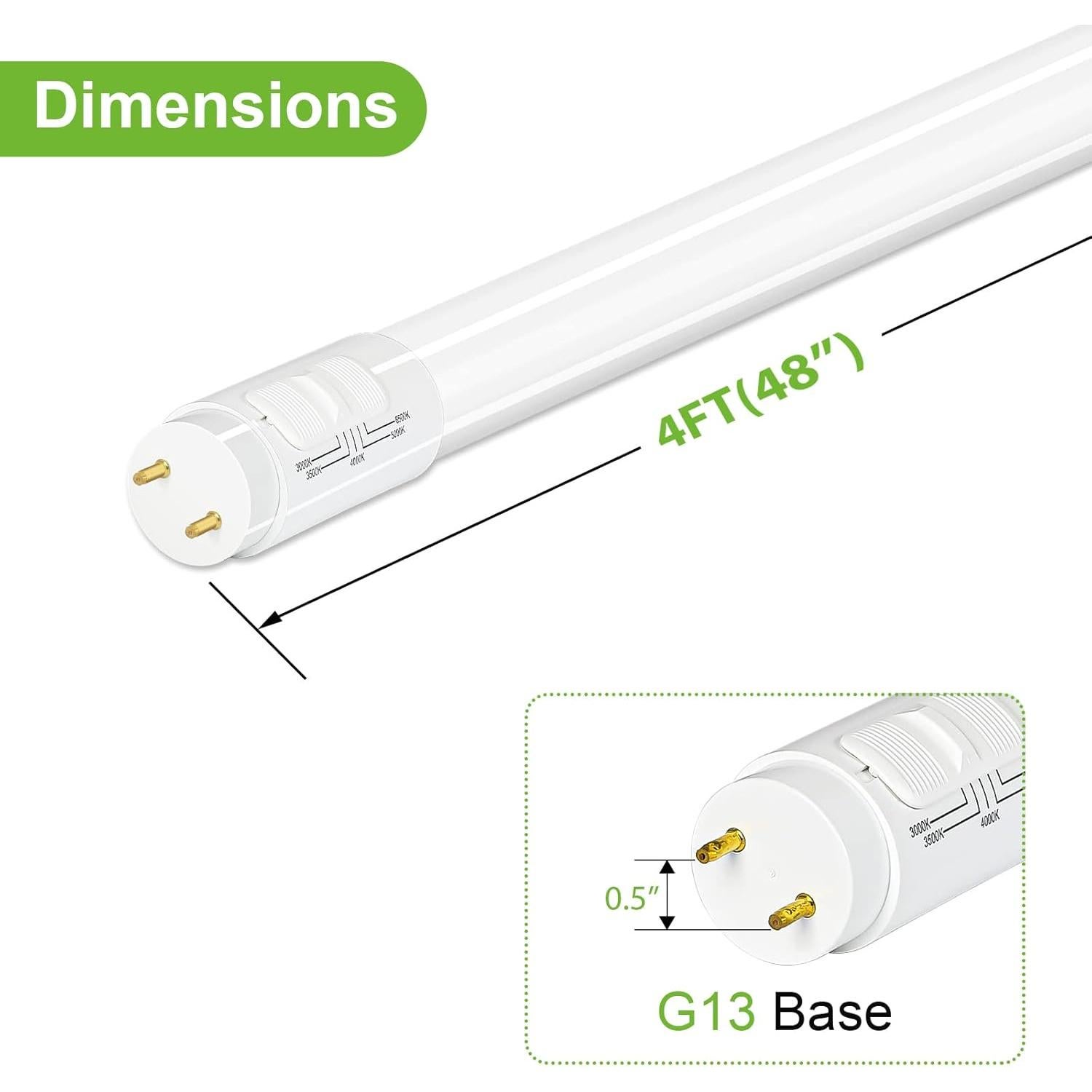 Tubo LED T8 4FT Hykolity 20 Paquete 18W 5CCT Seleccionable