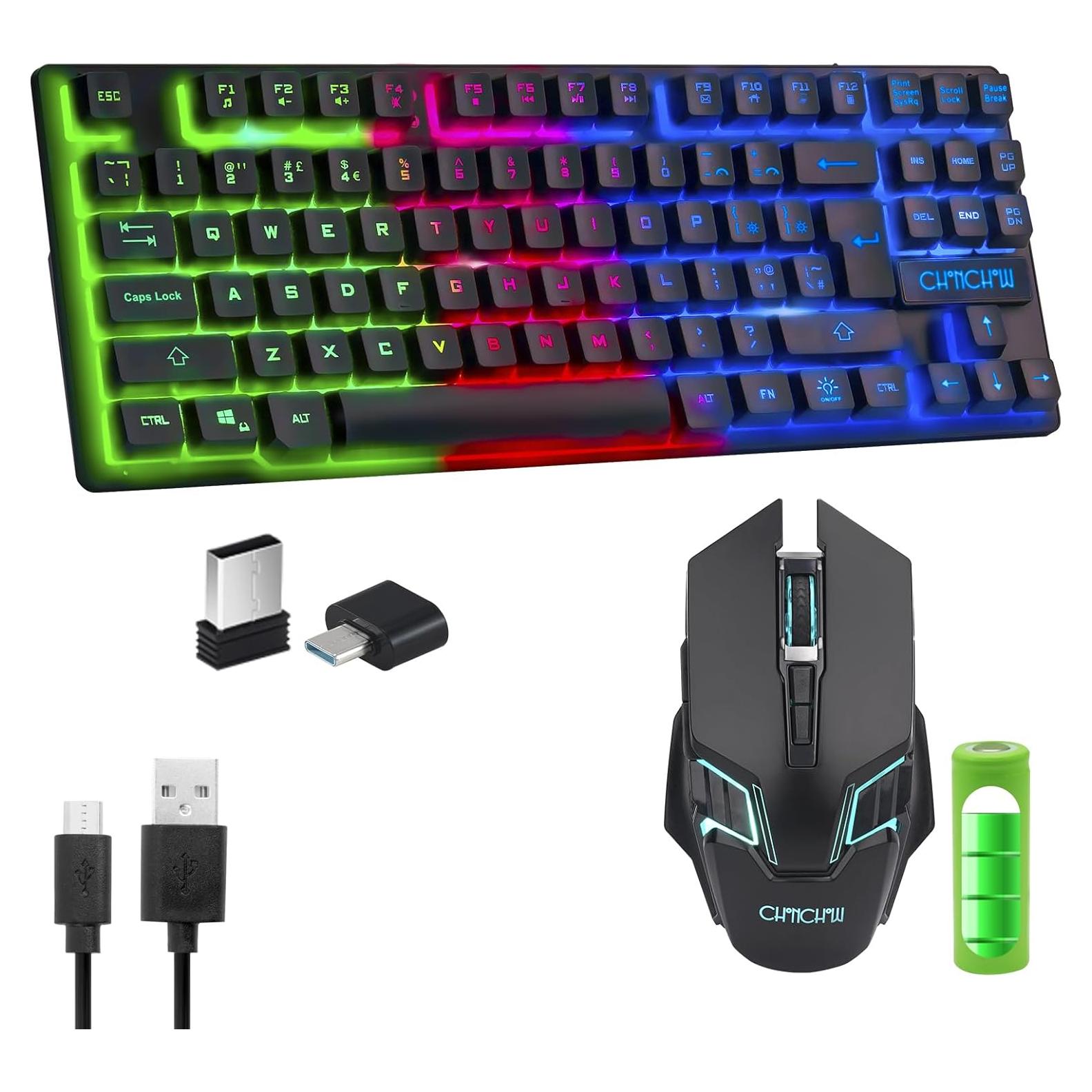 Combo Teclado y Ratón Inalámbrico CHONCHOW TKL 87 Teclas LED