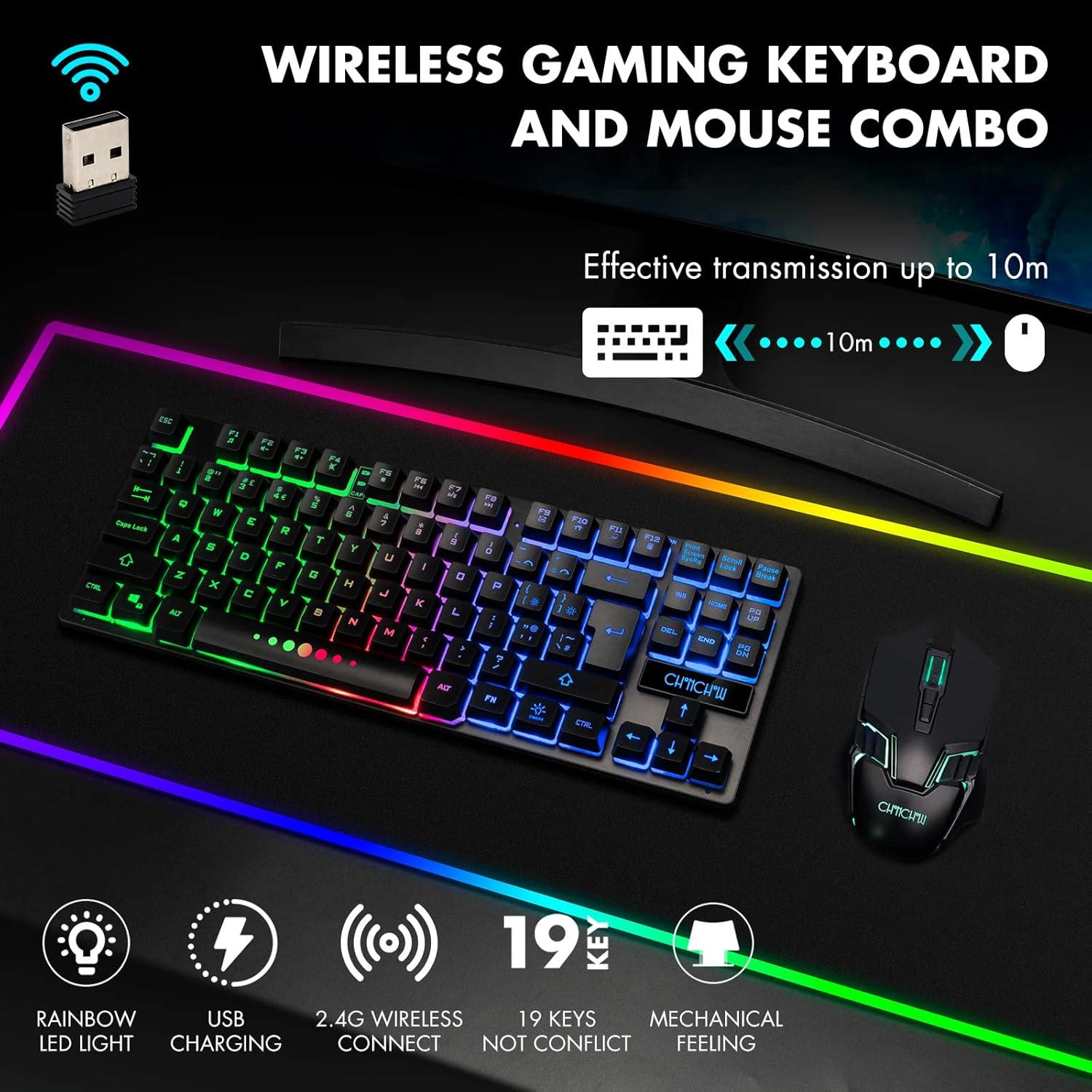 Combo Teclado y Ratón Inalámbrico CHONCHOW TKL 87 Teclas LED