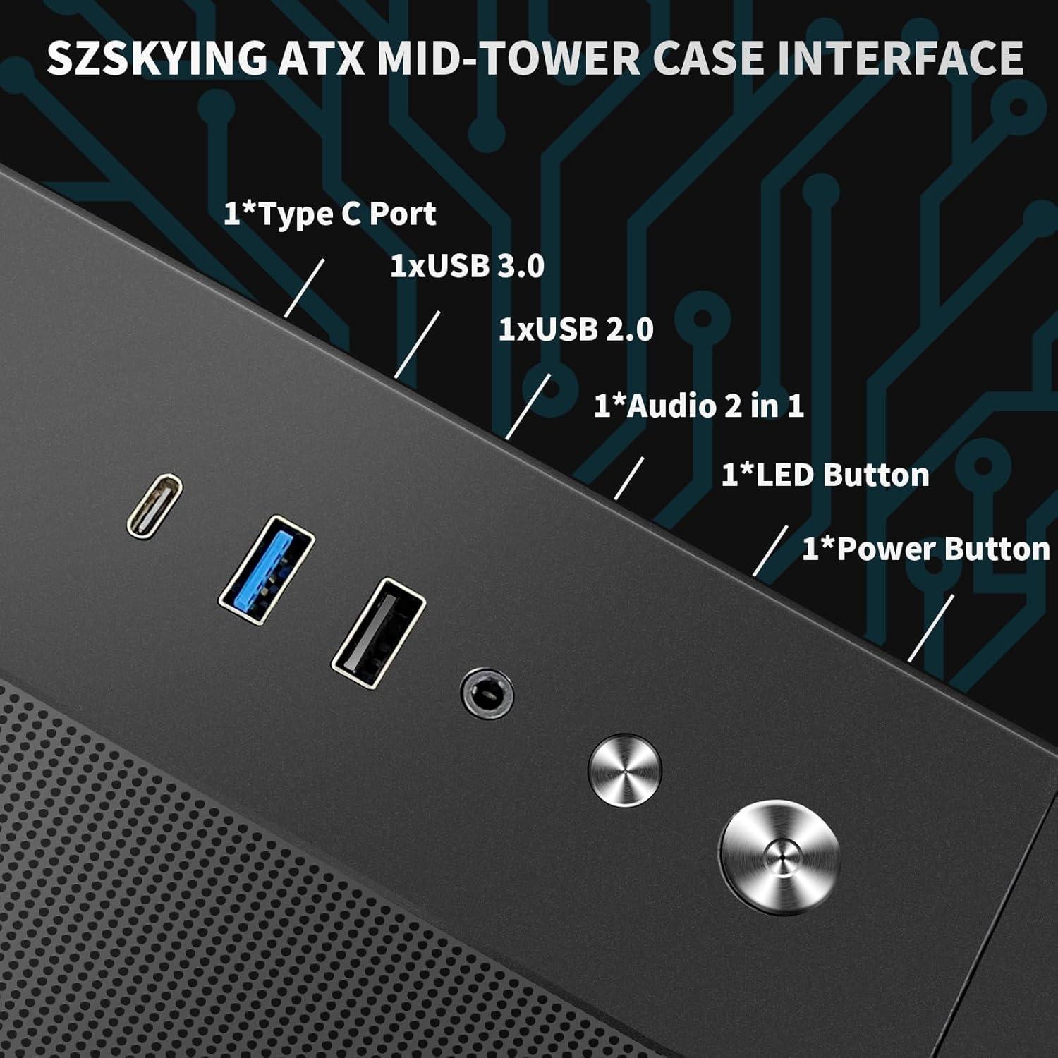 Caja de PC Gaming SZSKYING ATX Mid-Tower 9 Ventiladores ARGB