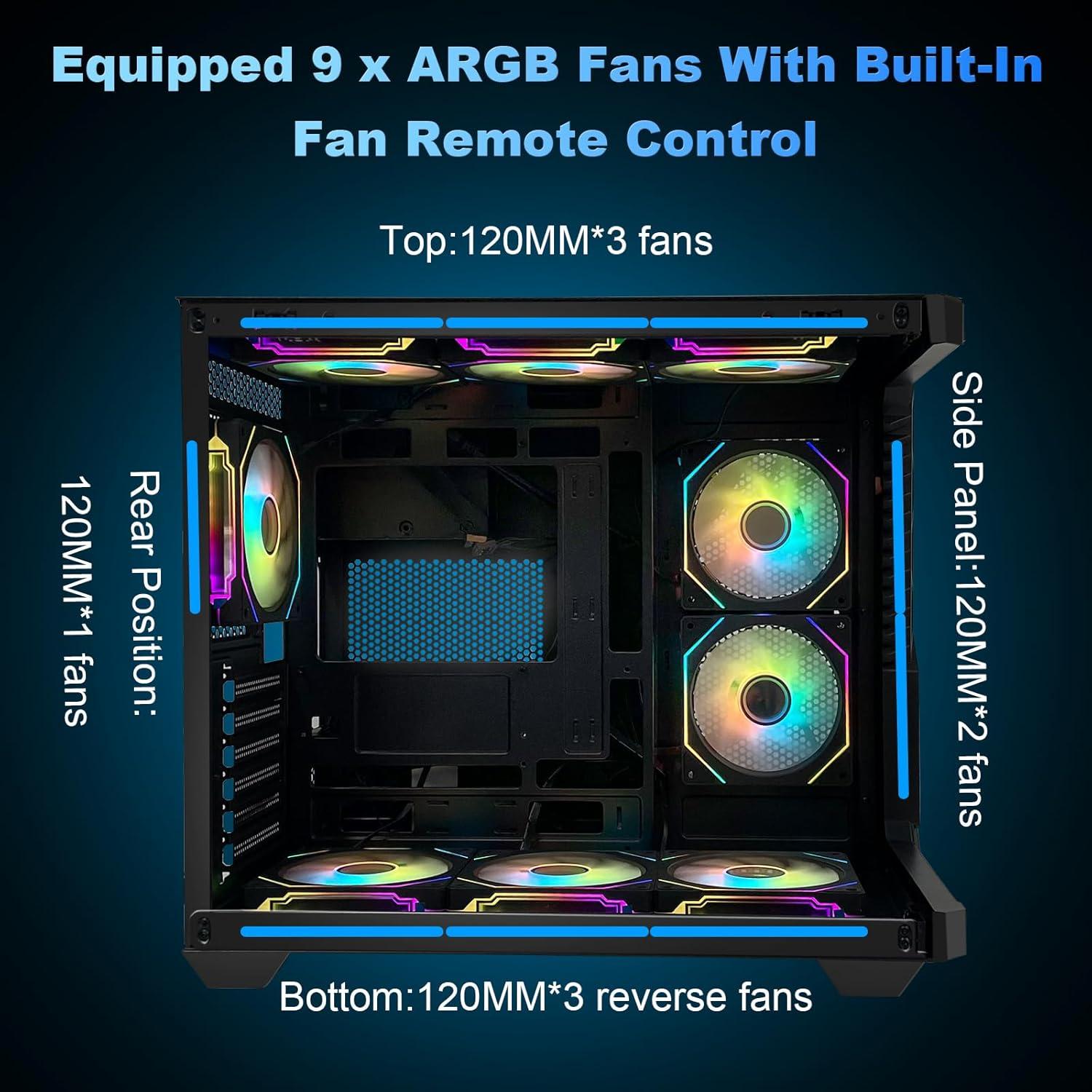 Caja de PC Gaming SZSKYING ATX Mid-Tower 9 Ventiladores ARGB