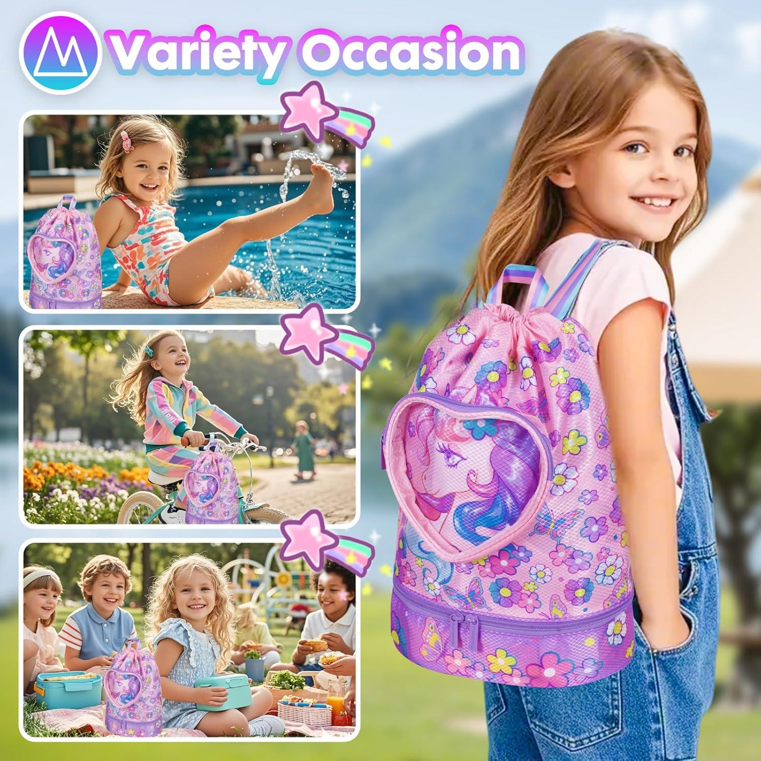 Mochila de cordón para niñas Unicornio impermeable 10L