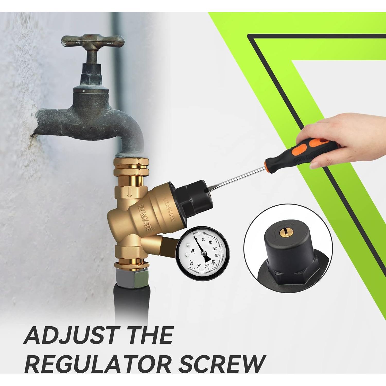 Regulador de Presión de Agua RVMATE Ajustable con Filtro