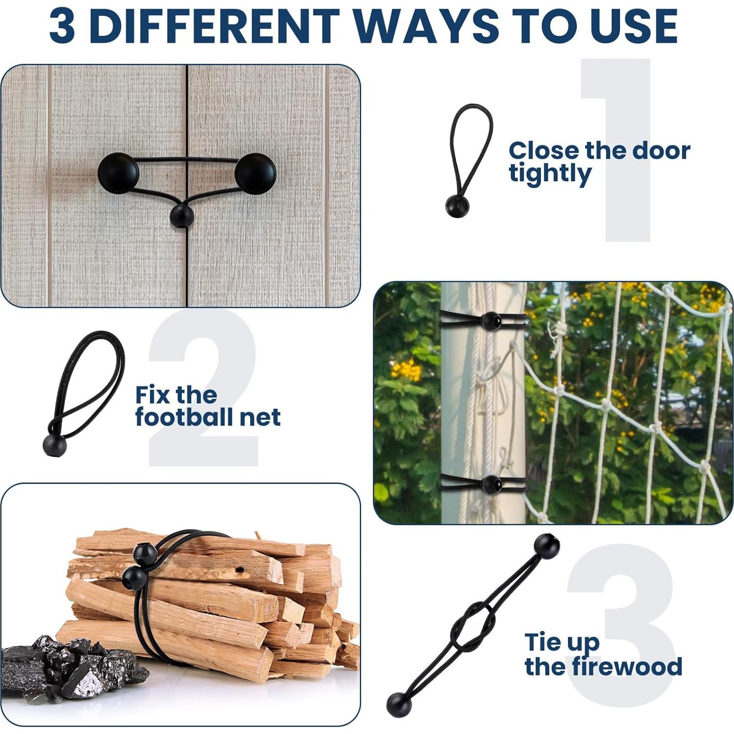 100 Cuerdas Bungee Negras 4" Wowangce Alta Resistencia