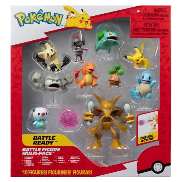 PKW -Battle Figure MP 10Pk 2": Pikachu #4, Squirtle #5, Bulbasaur #5, Charmander #5, Geodude, Mimikyu, Pawniard, Bonsly, Oshawott; 4.5" Alakazam - TGT