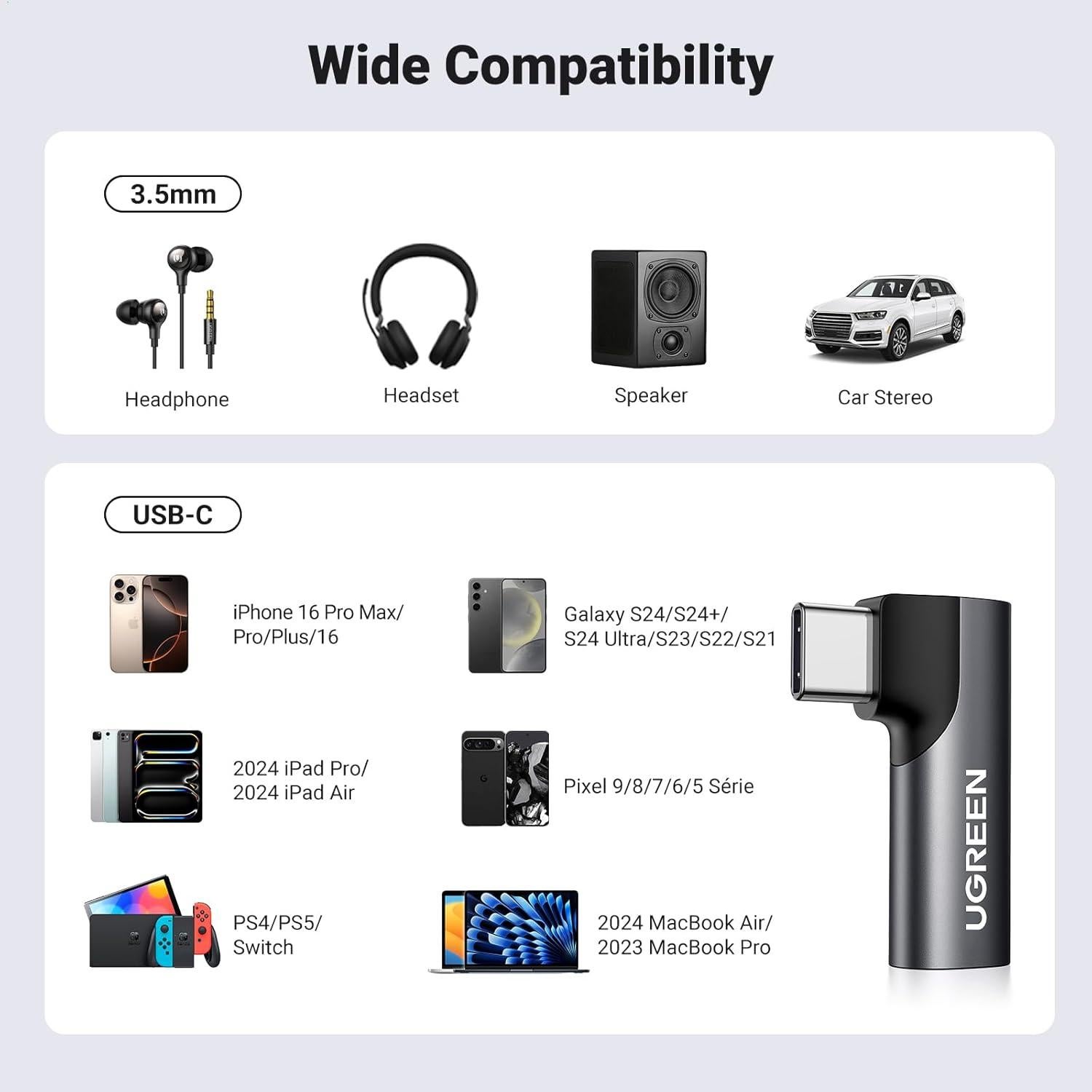 Adaptador de Audio USB C UGREEN a 3.5mm HiFi Negro