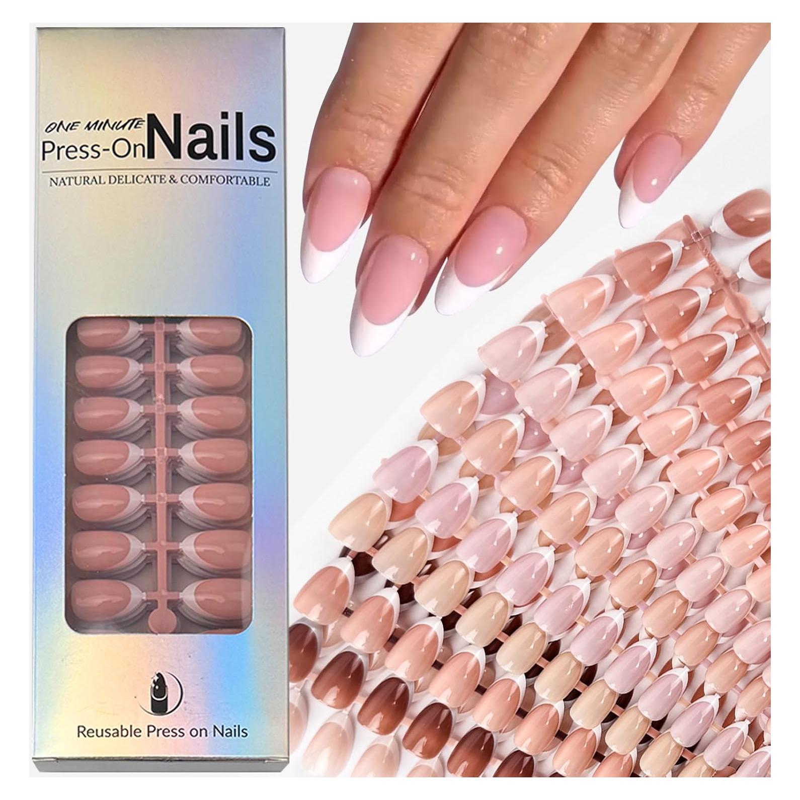 Kit 270 Uñas Postizas Francesas Blancas Almendra Puyokinm