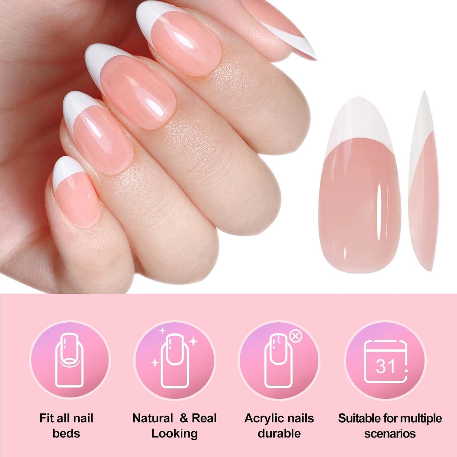 Kit 270 Uñas Postizas Francesas Blancas Almendra Puyokinm