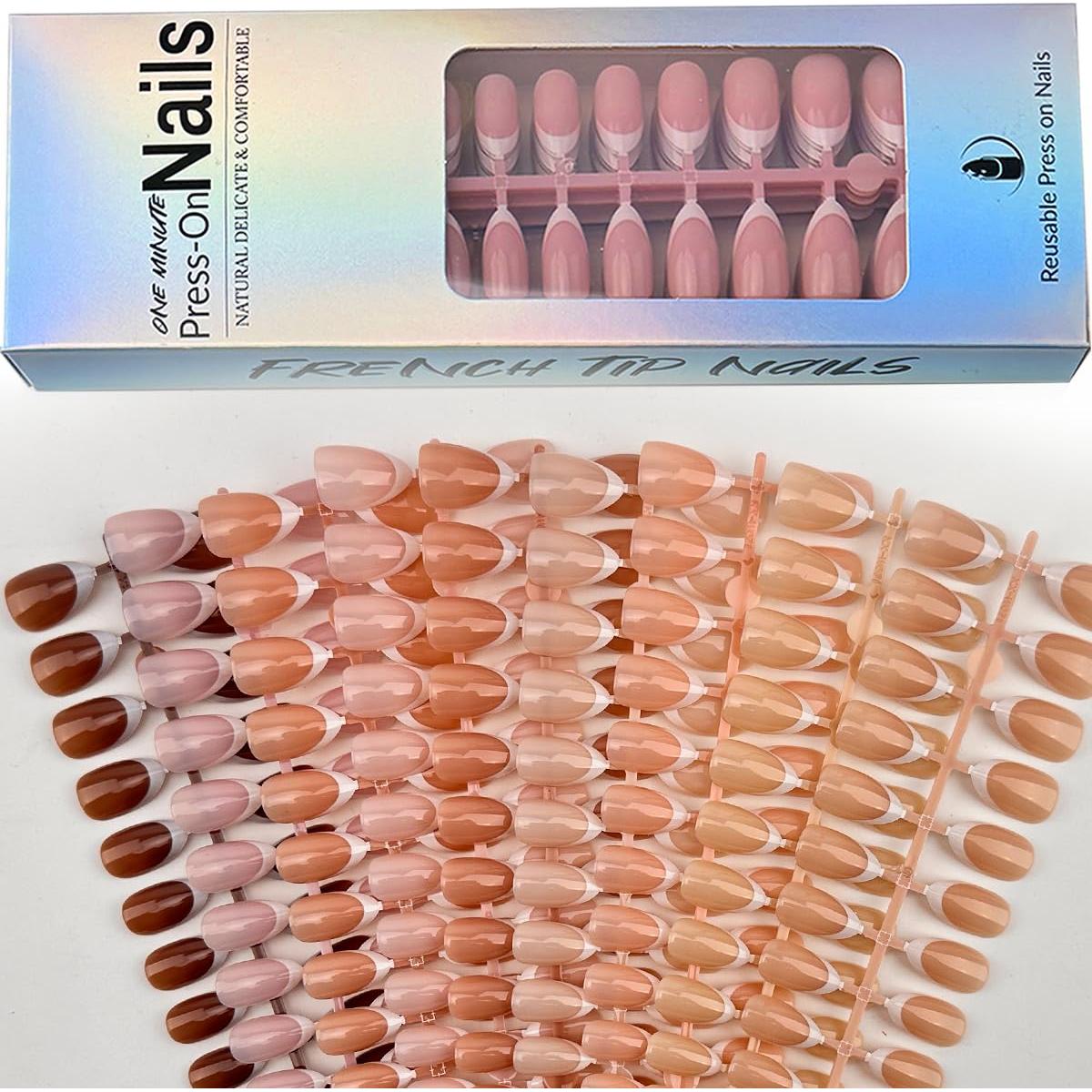 Kit 270 Uñas Postizas Francesas Blancas Almendra Puyokinm