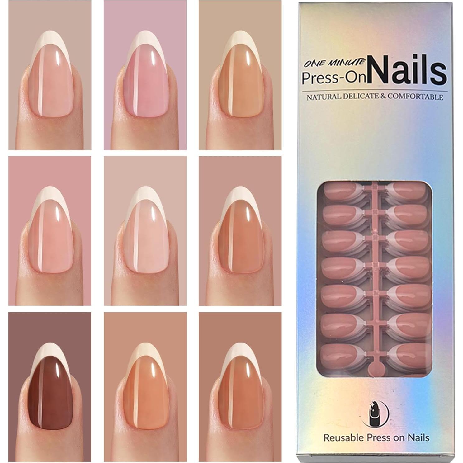 Kit 270 Uñas Postizas Francesas Blancas Almendra Puyokinm