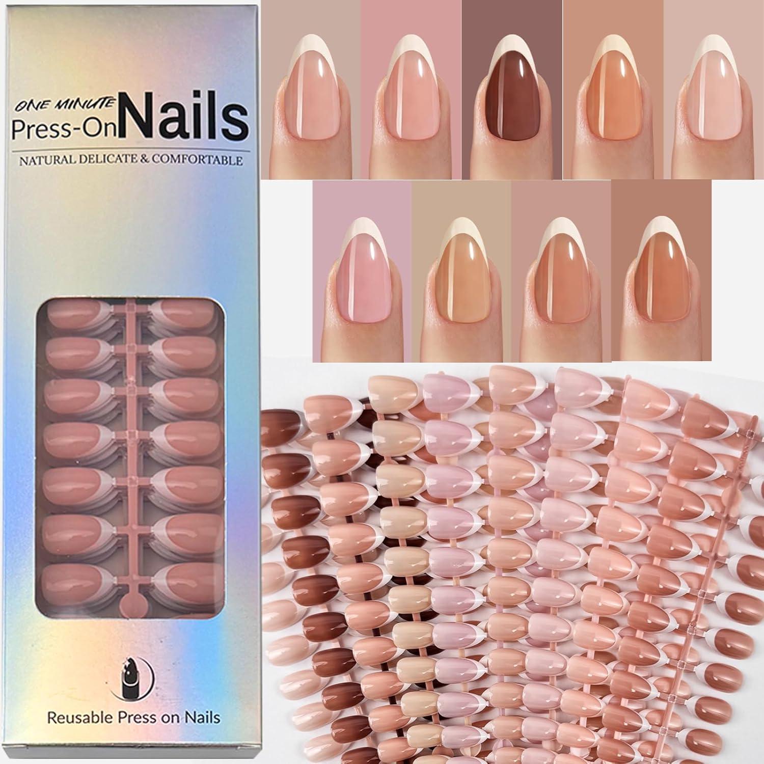 Kit 270 Uñas Postizas Francesas Blancas Almendra Puyokinm