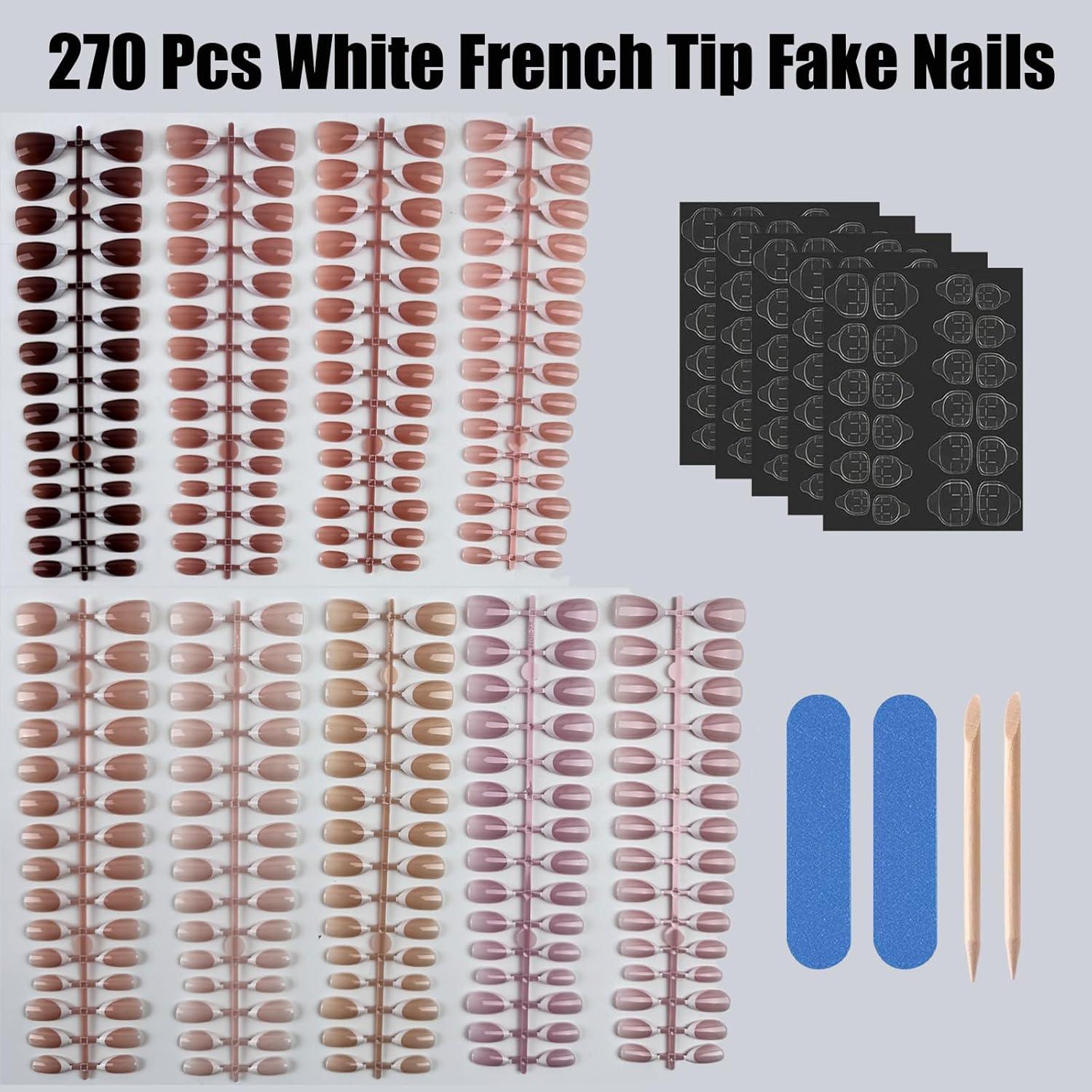 Kit 270 Uñas Postizas Francesas Blancas Almendra Puyokinm