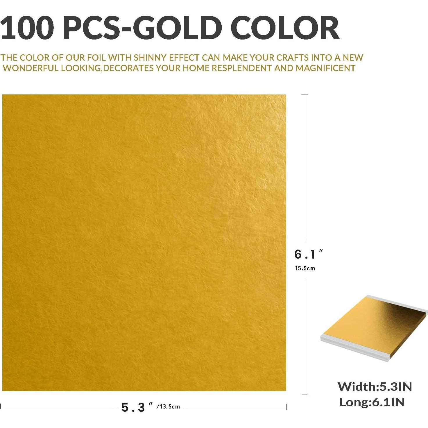 100 Hojas de Oro para Manualidades LOCDO 15.5x13.5cm Alta Calidad