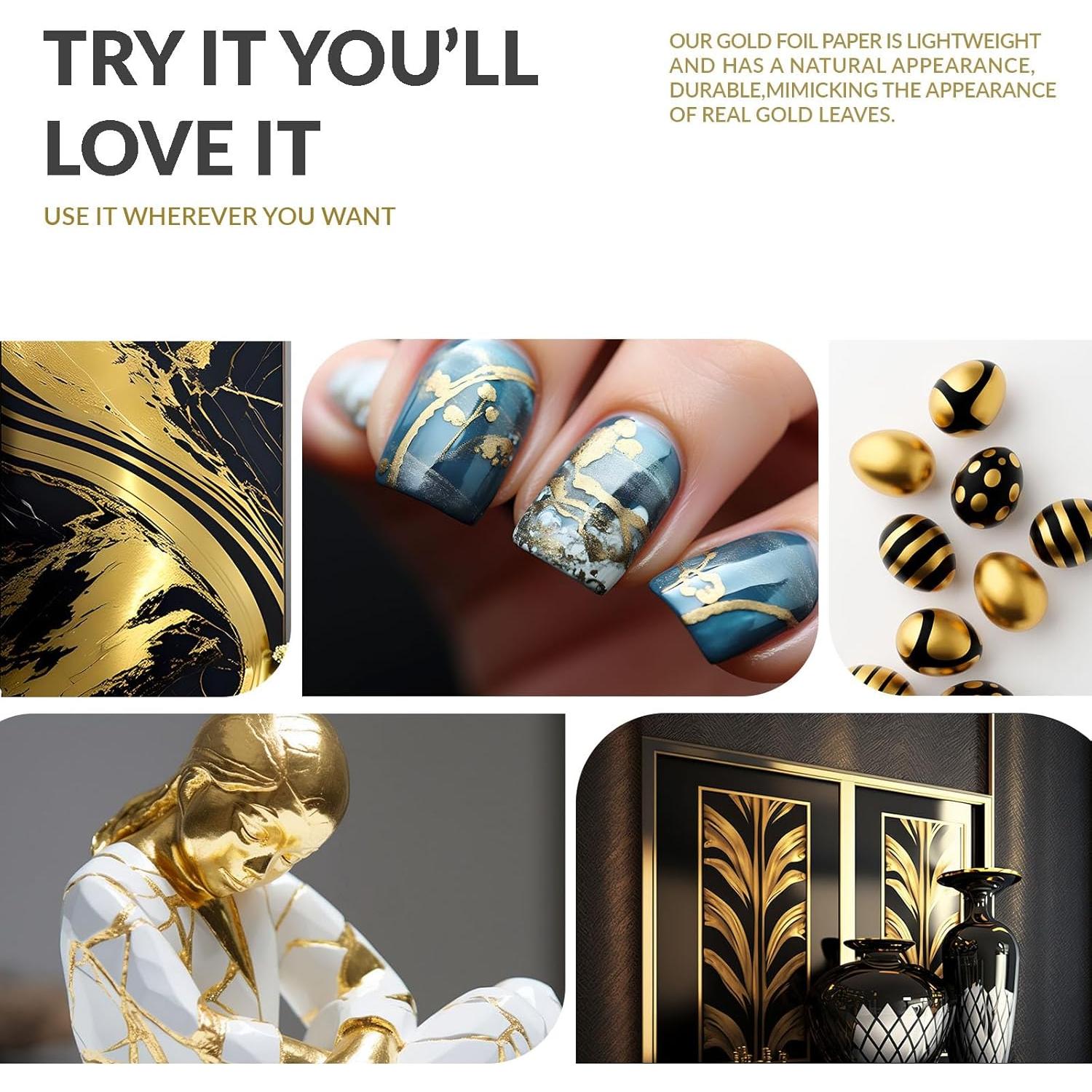 100 Hojas de Oro para Manualidades LOCDO 15.5x13.5cm Alta Calidad