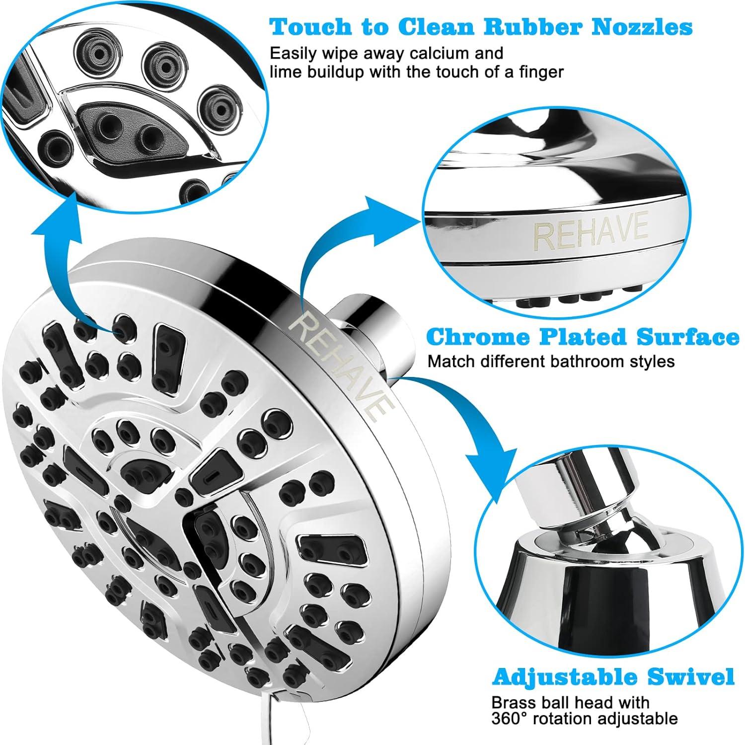 Cabezal de Ducha REHAVE 5.1" Cromado 8 Modos 63 Jets