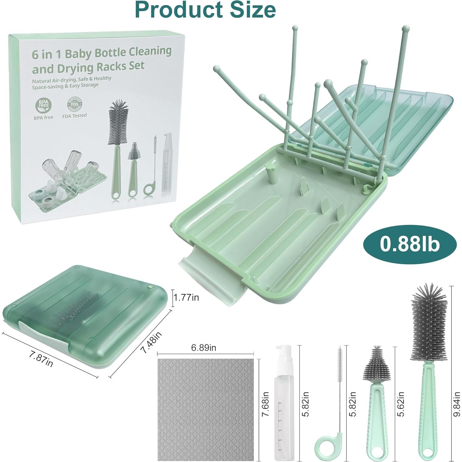 Kit de Limpieza de Botellas para Bebés Snonerion 7 en 1 Verde