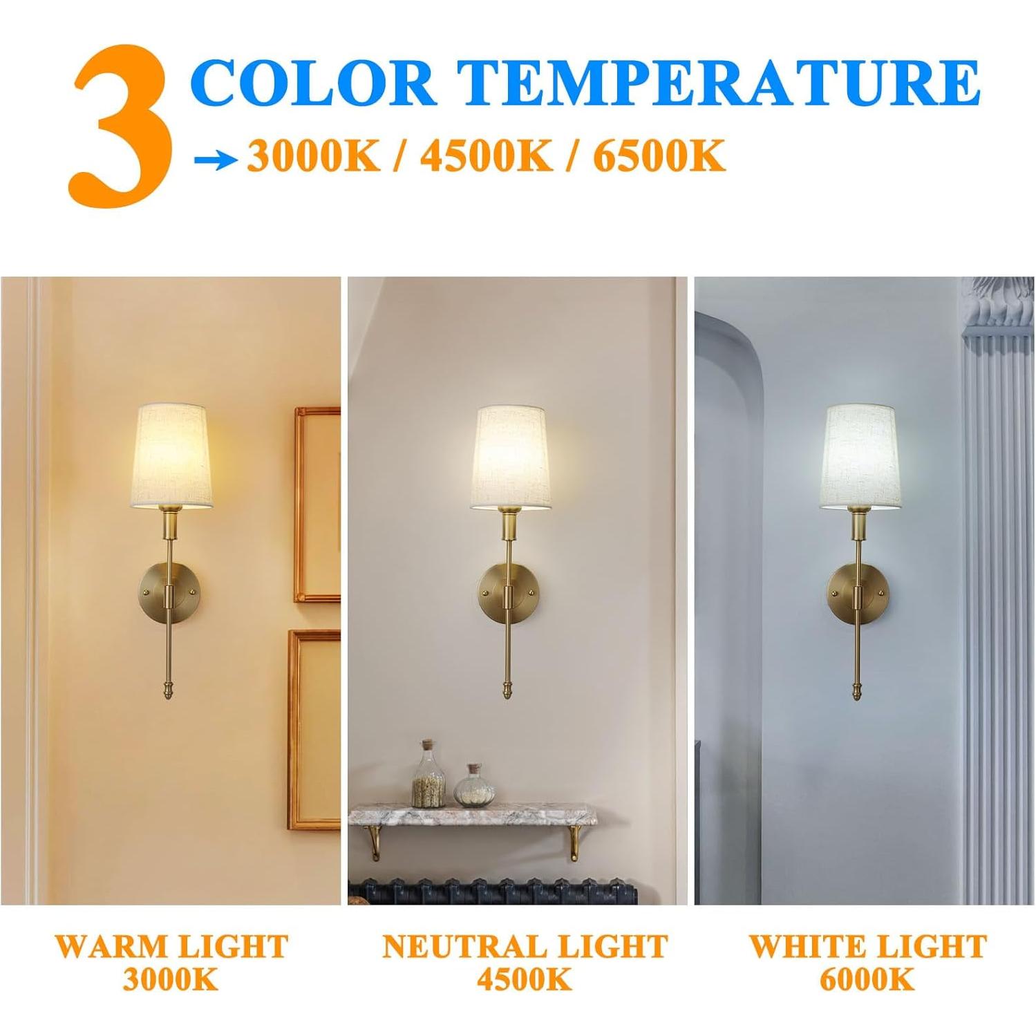 Juego de Apliques de Pared LED HOTRAN, 2 Unidades, Dorado, Inalámbrico