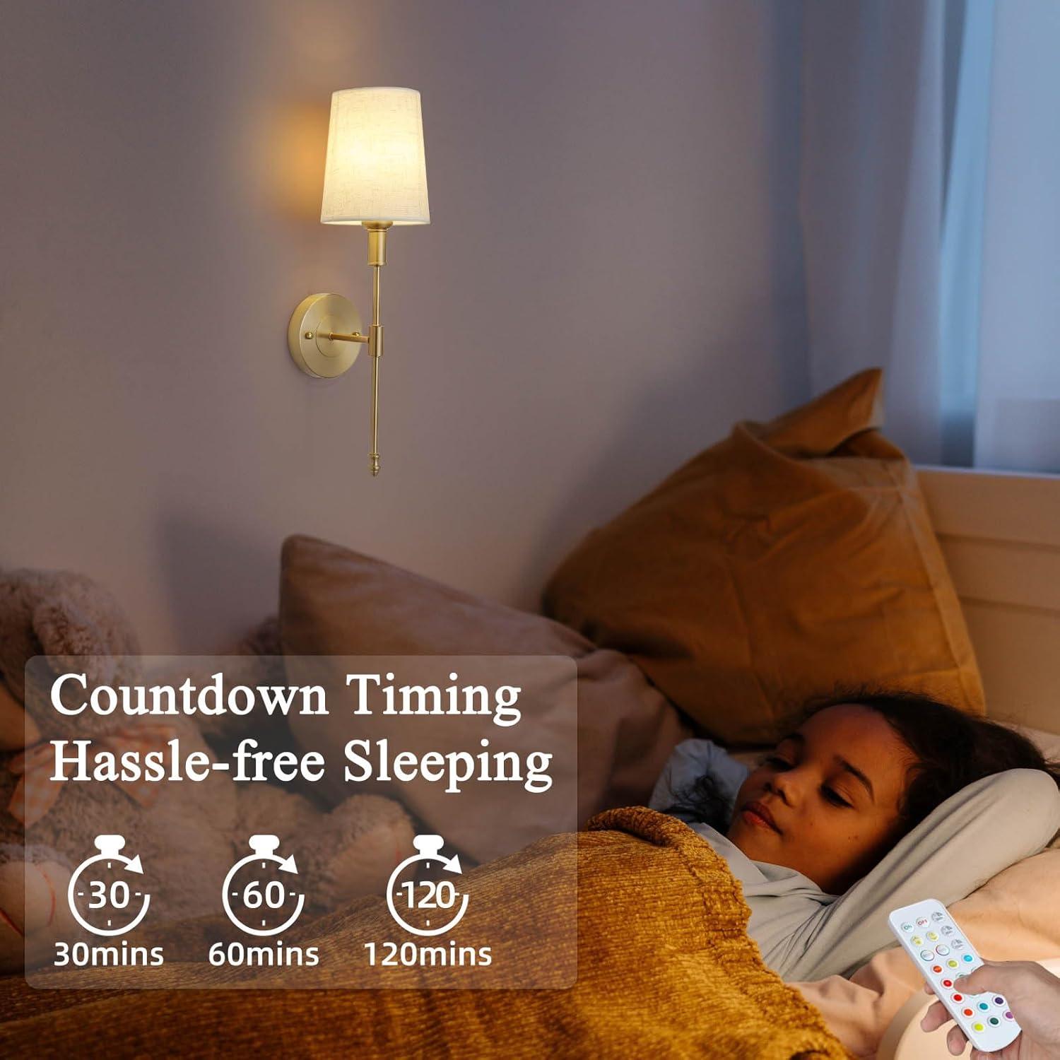 Juego de Apliques de Pared LED HOTRAN, 2 Unidades, Dorado, Inalámbrico