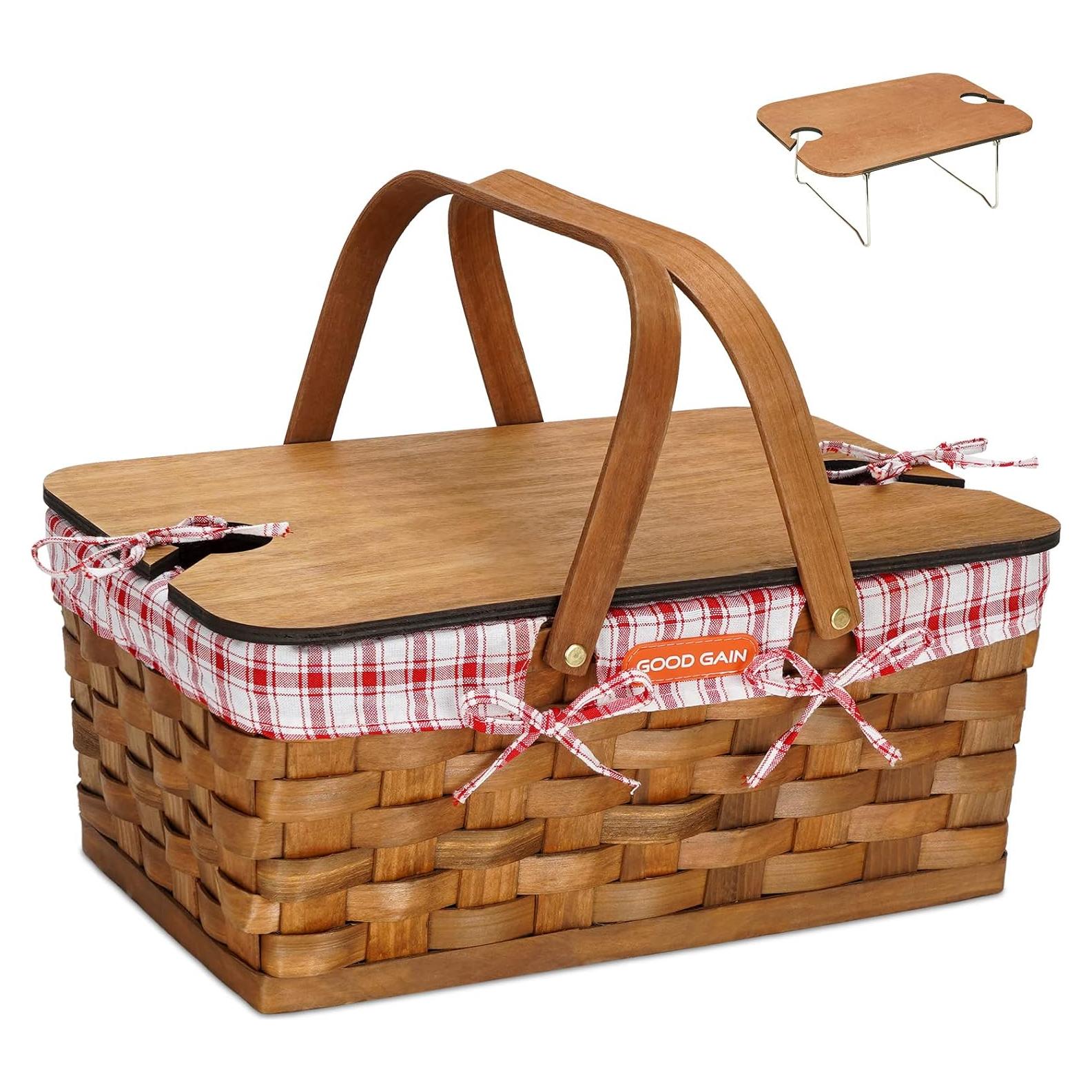 Cesta de Picnic G GOOD GAIN con Mesa de Vino Plegable Roja