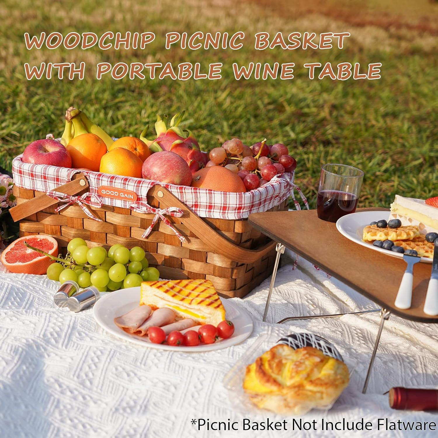 Cesta de Picnic G GOOD GAIN con Mesa de Vino Plegable Roja