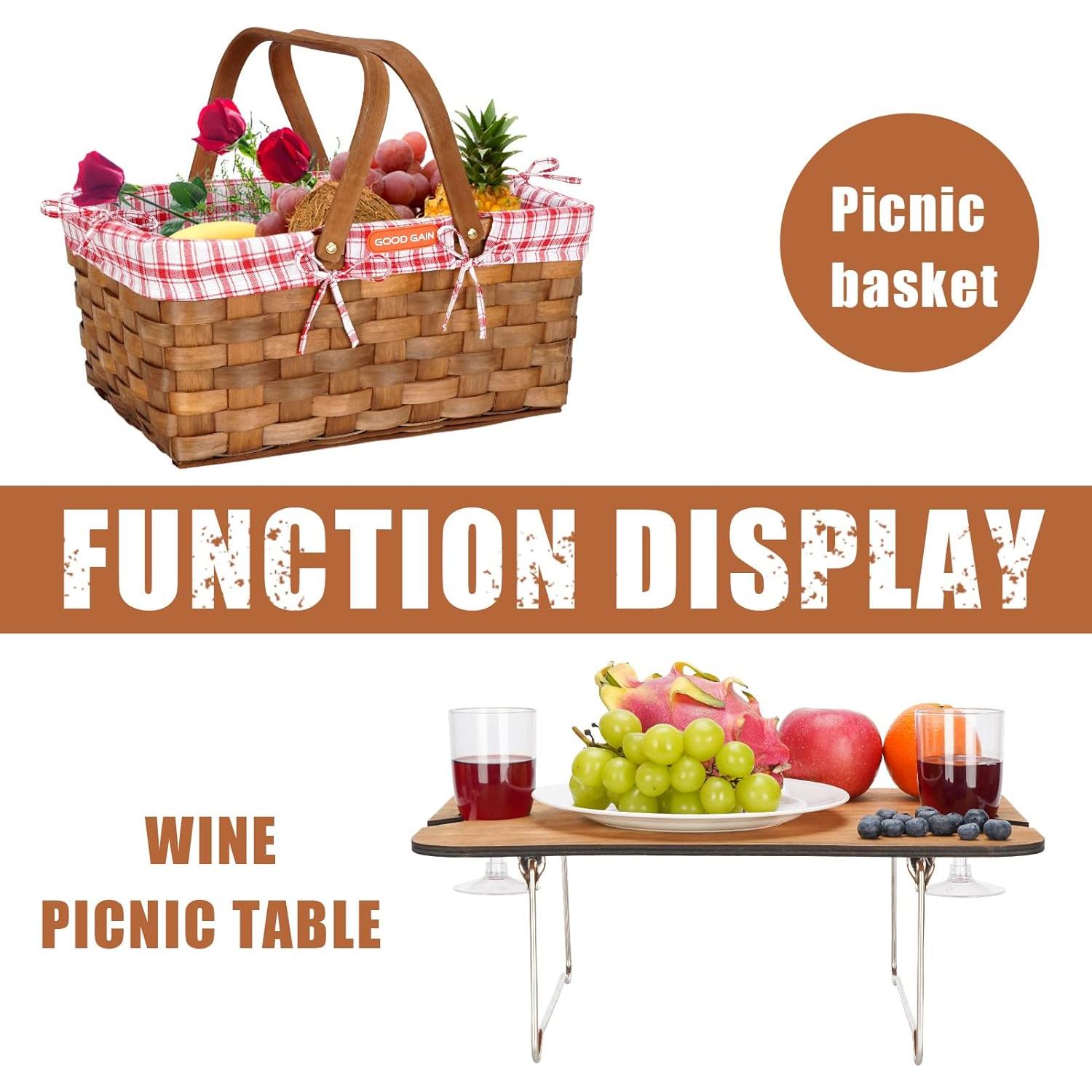 Cesta de Picnic G GOOD GAIN con Mesa de Vino Plegable Roja