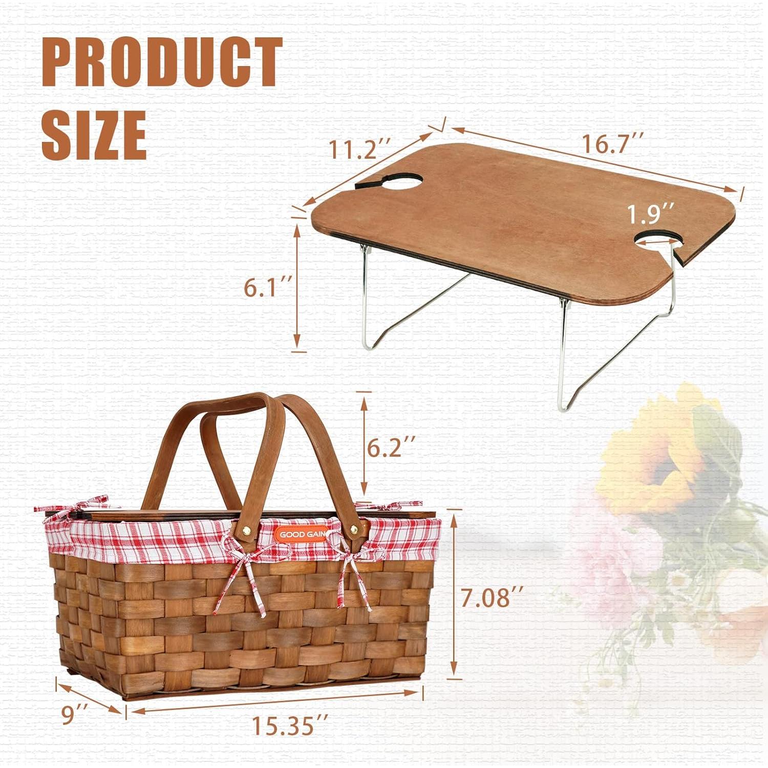 Cesta de Picnic G GOOD GAIN con Mesa de Vino Plegable Roja