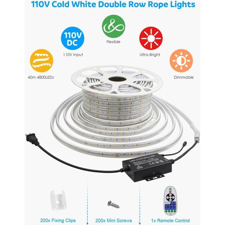 Tira LED Exterior Aclorol 40M Doble Fila Blanco Frío IP67