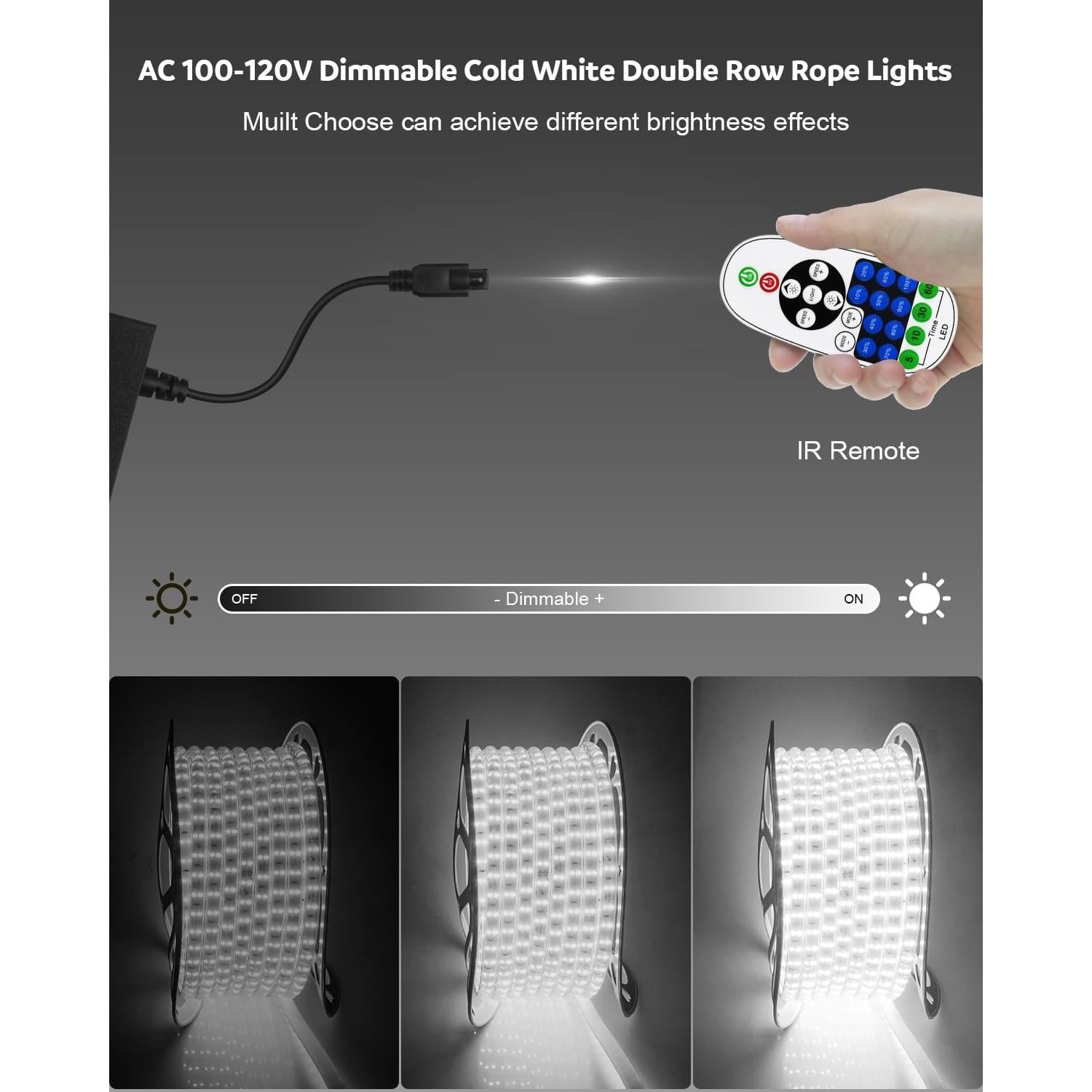 Tira LED Exterior Aclorol 40M Doble Fila Blanco Frío IP67