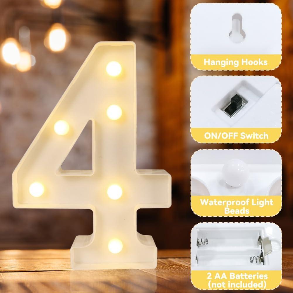 Luz de Cartel LED HYLEBOR Número 4 Blanco para Decoración