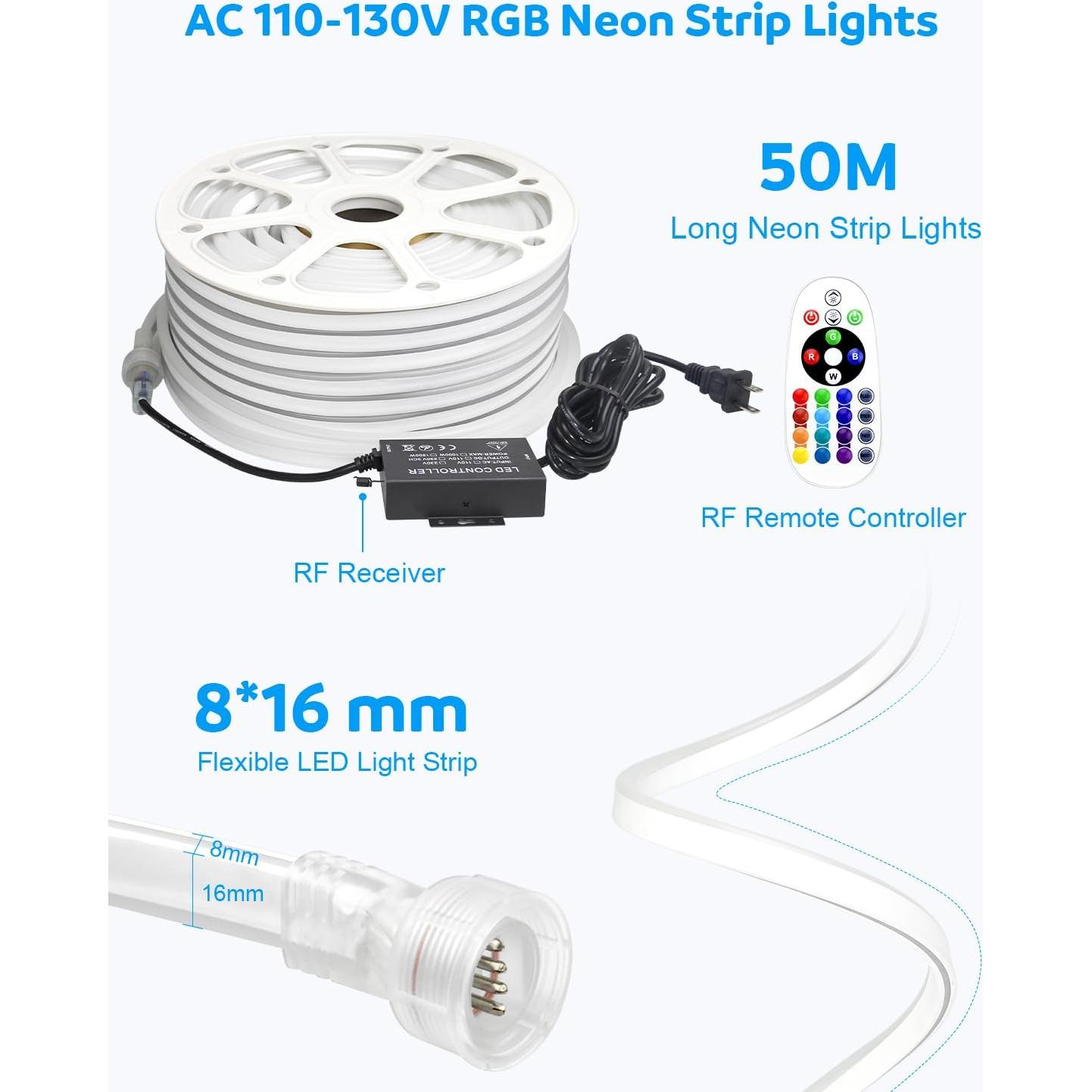 Tira de Luz Neon LED RGB 50M Aclorol Impermeable Bluetooth