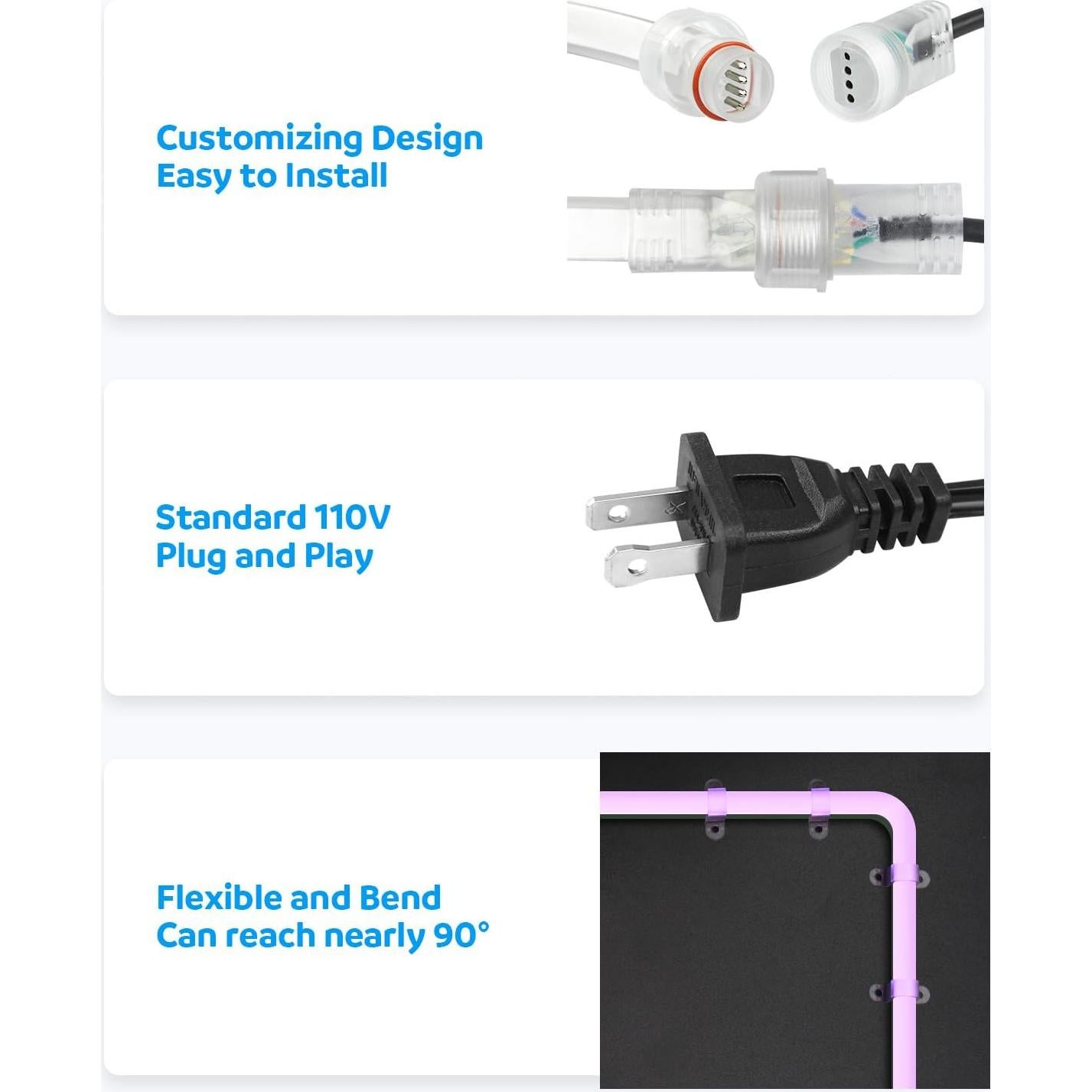 Tira de Luz Neon LED RGB 50M Aclorol Impermeable Bluetooth