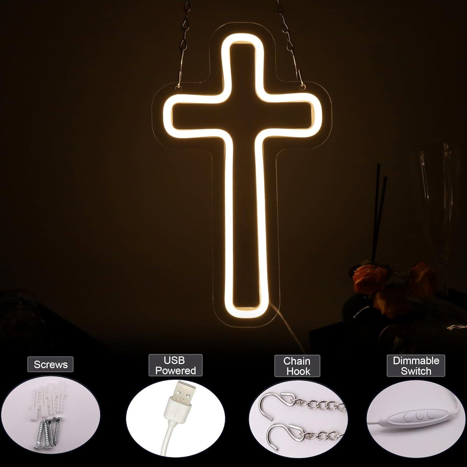 Signo LED Cruz Blanca XUENEYSILED Decoración Pared 25.4cm