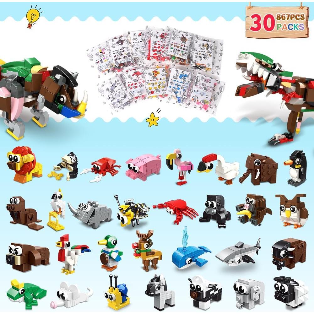 HOGOKIDS 30 Paquetes de Regalos de Bloques de Animales 867 Piezas