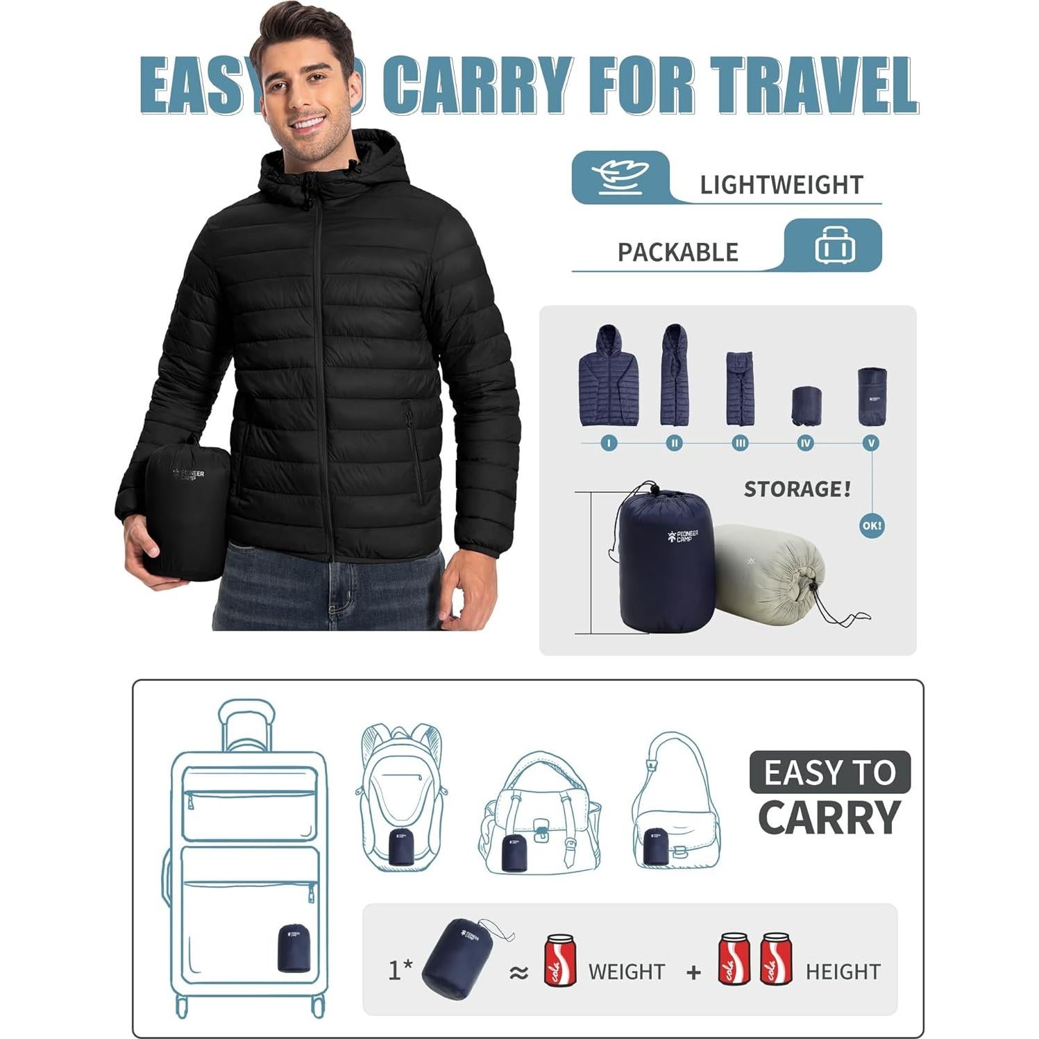 Chaqueta Puffer Ligera Pioneer Camp para Hombres - Aislante Térmico