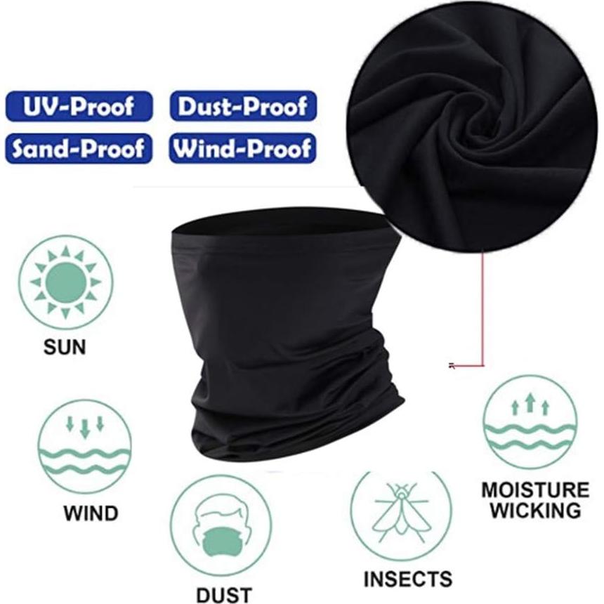 Gaiter de Cuello UV Negro para Hombres y Mujeres - Bufanda Facial Multifuncional
