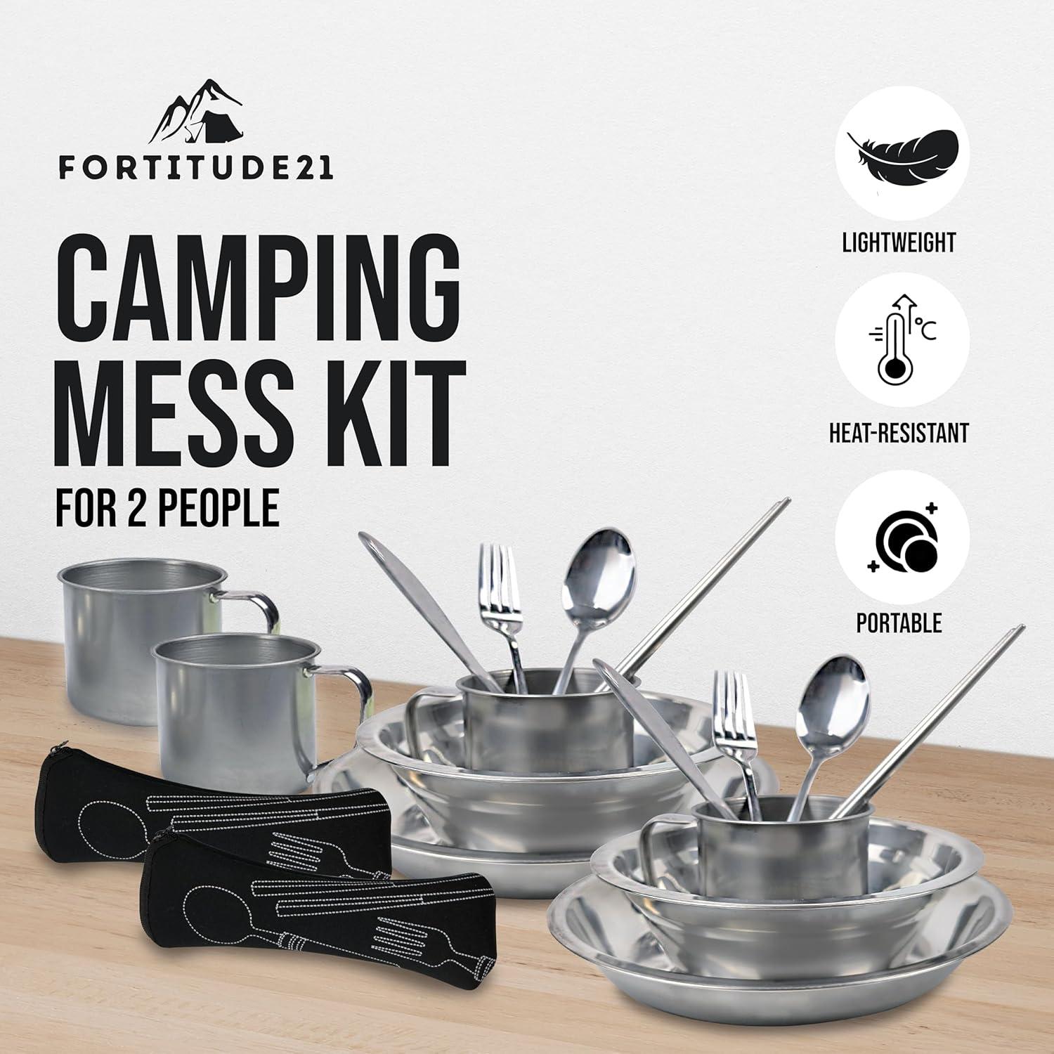 Juego de Utensilios de Camping FORTITUDE21 - Acero Inoxidable 15 Piezas