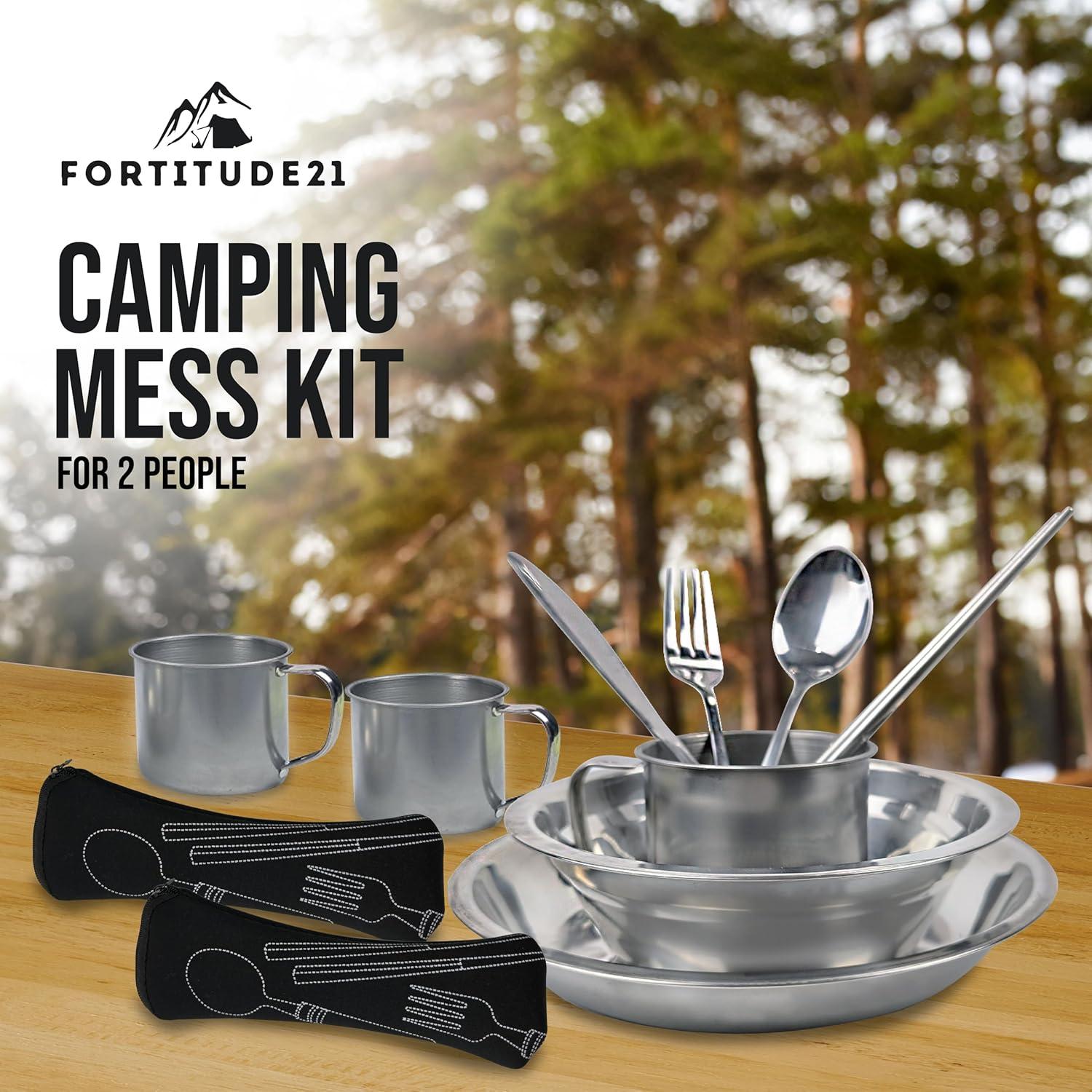 Juego de Utensilios de Camping FORTITUDE21 - Acero Inoxidable 15 Piezas