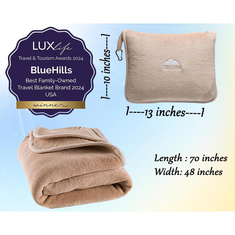 Manta de Viaje Premium BlueHills Beige con Almohada 2 en 1