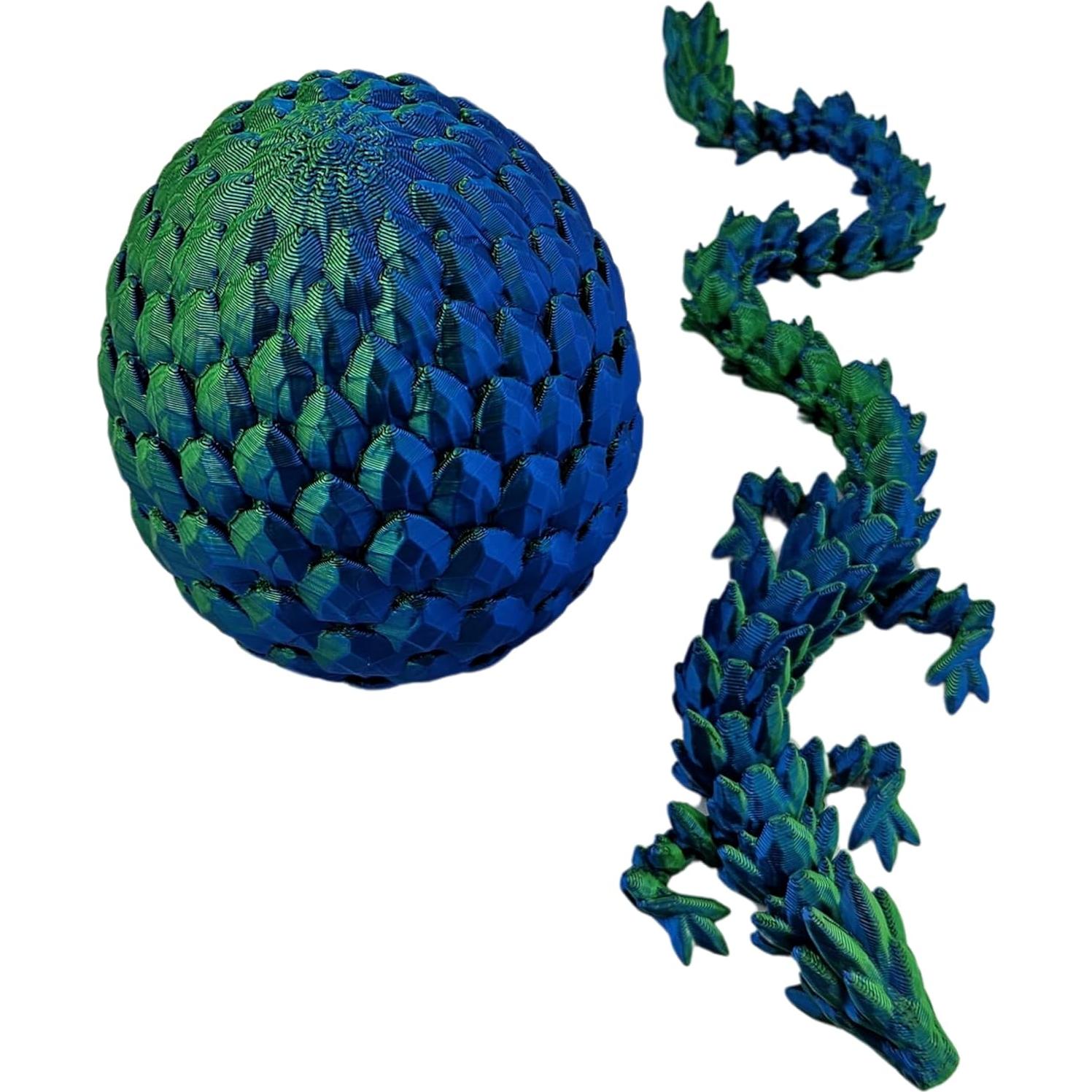 Huevo de Dragón 3D Articulado 33 cm Seda Azul Verde