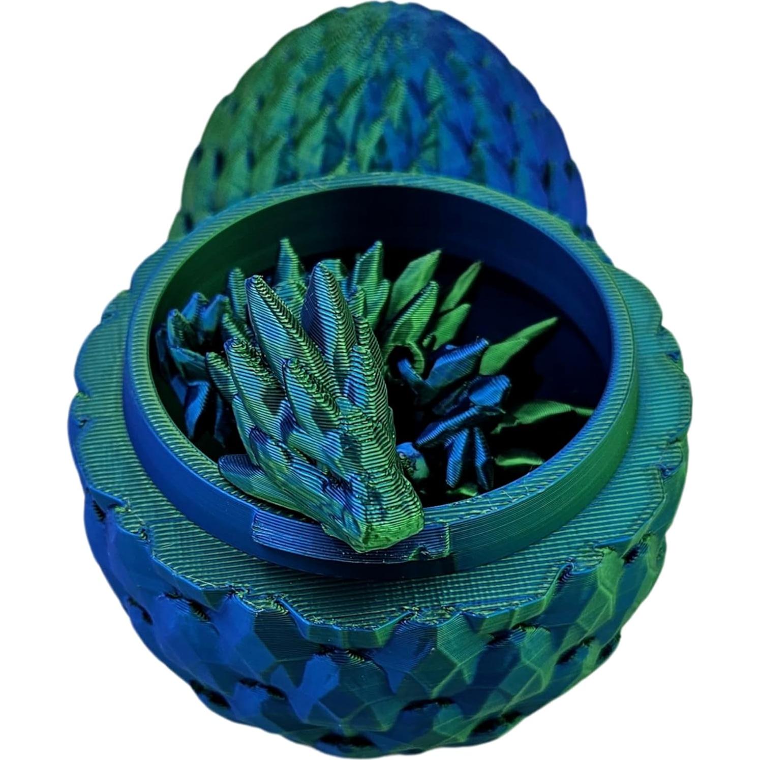 Huevo de Dragón 3D Articulado 33 cm Seda Azul Verde