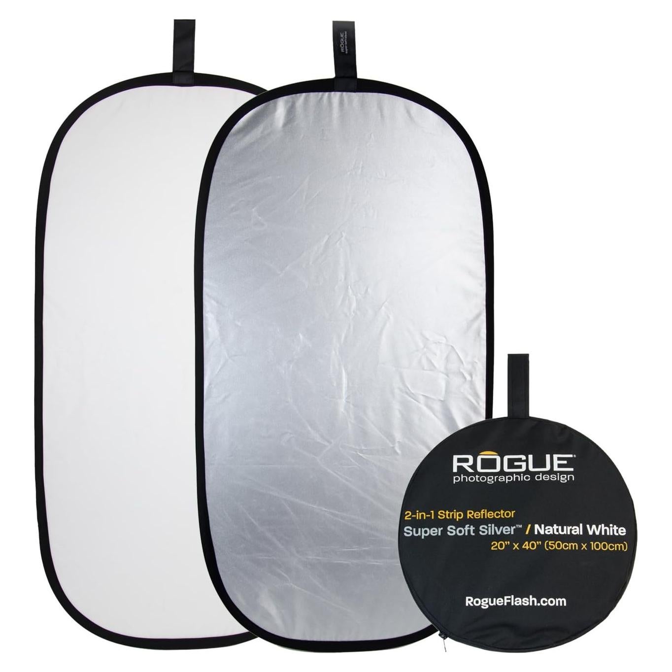 Reflector Fotográfico Colapsable Rogue 20x50cm Plata Suave/Blanco