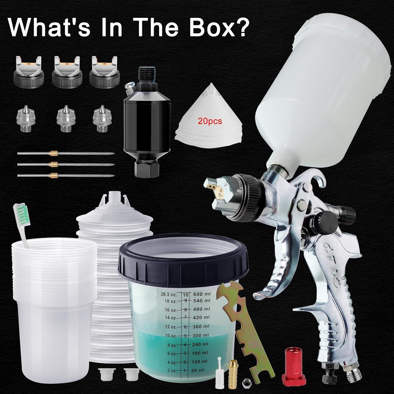 Pistola de Pulverización HVLP Aflybltol D0003 con 10 Copas 600ml