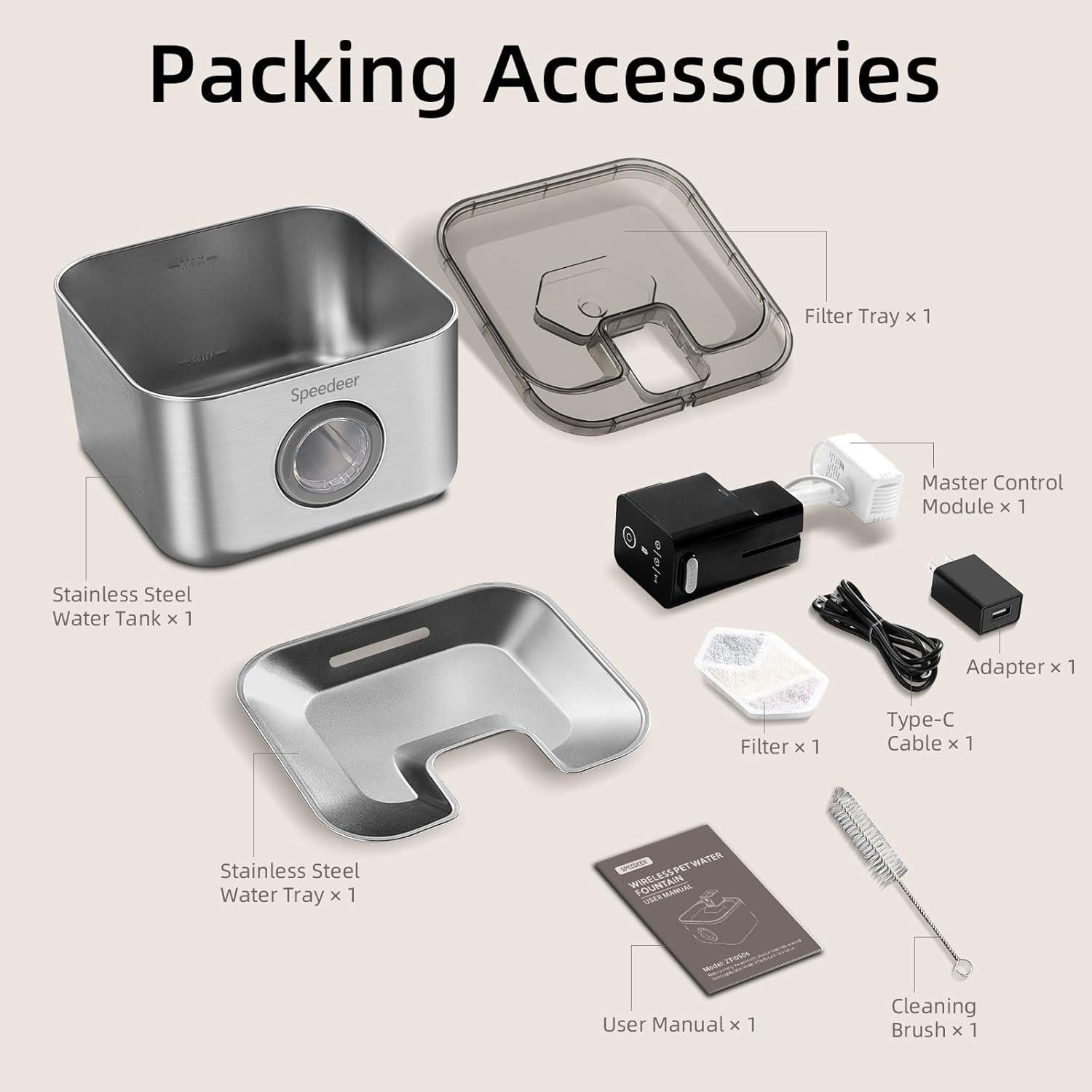 Fuente de Agua Inalámbrica para Gatos Speedeer 4L Acero Inoxidable