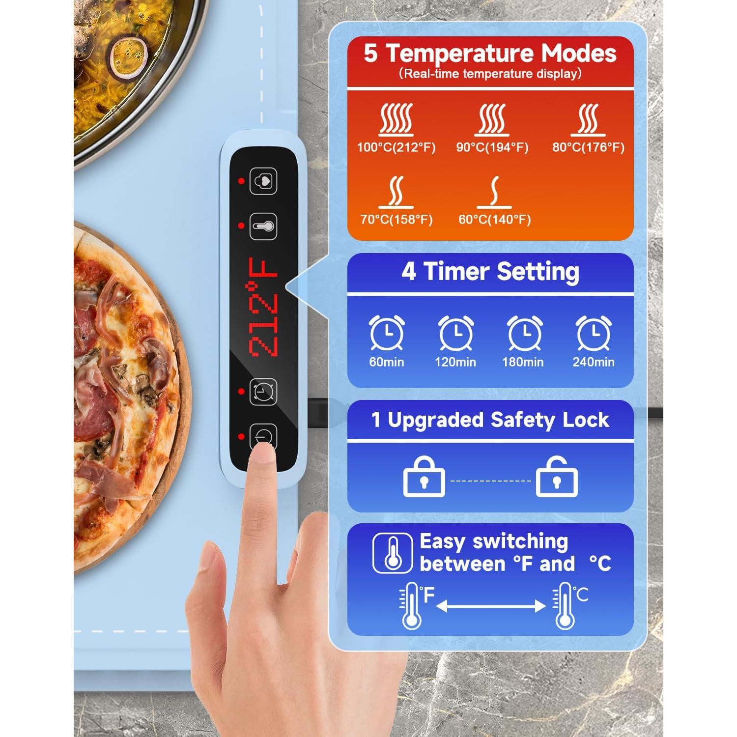 Bandeja Calentadora Eléctrica YIDOO de Silicona 300W con 5 Temperaturas