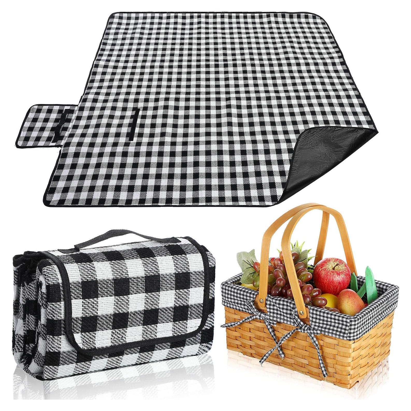 Cesta de Picnic Patelai de Mimbre con Manta Cuadrícula 33x20cm